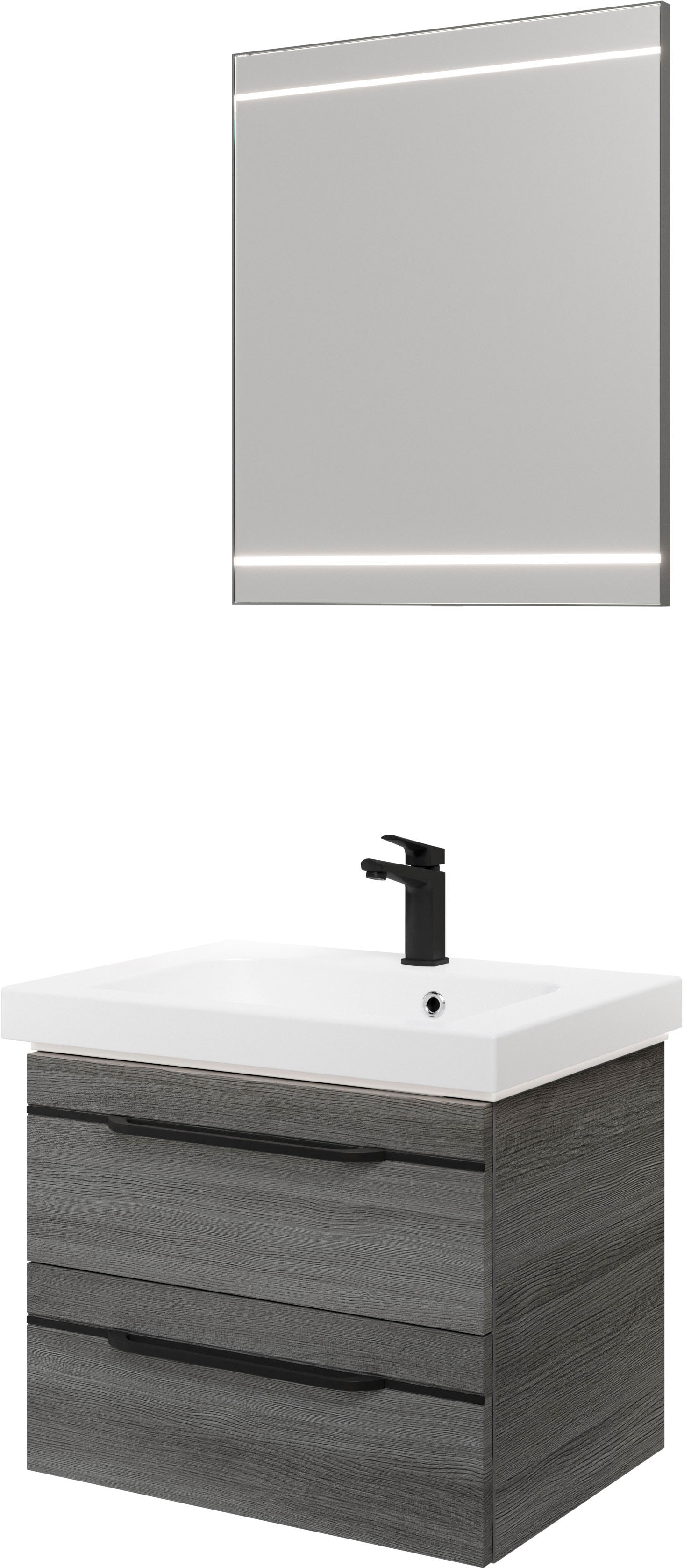 Saphir "Balto 2-teilig Mineralmarmor-Waschtisch mit LED-Spiegel, Waschplatz" 2 Stk. tlg.