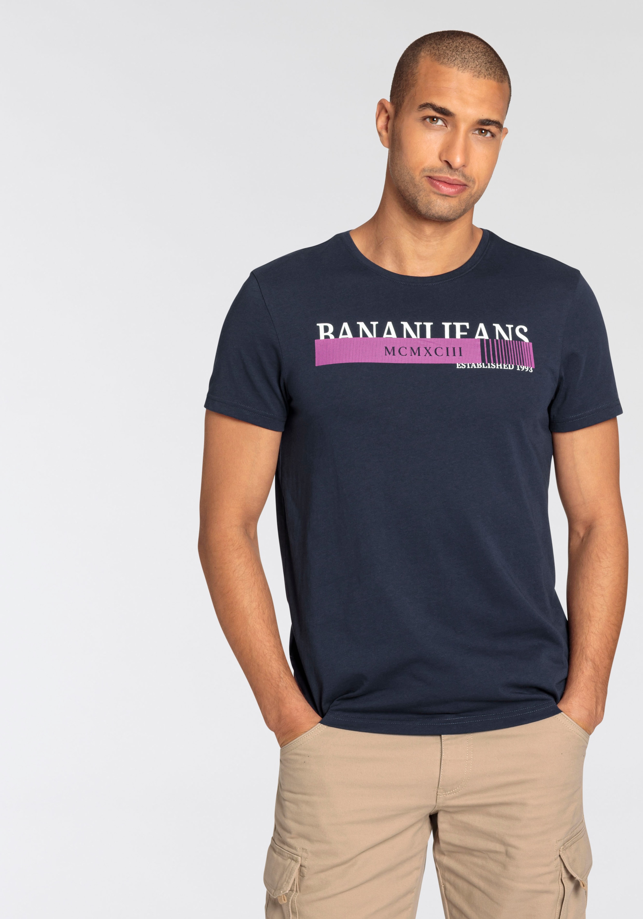 Bruno Banani T-Shirt, kurze Ärmel, schmale Passform, bedruckt, Rundhalsauss günstig online kaufen