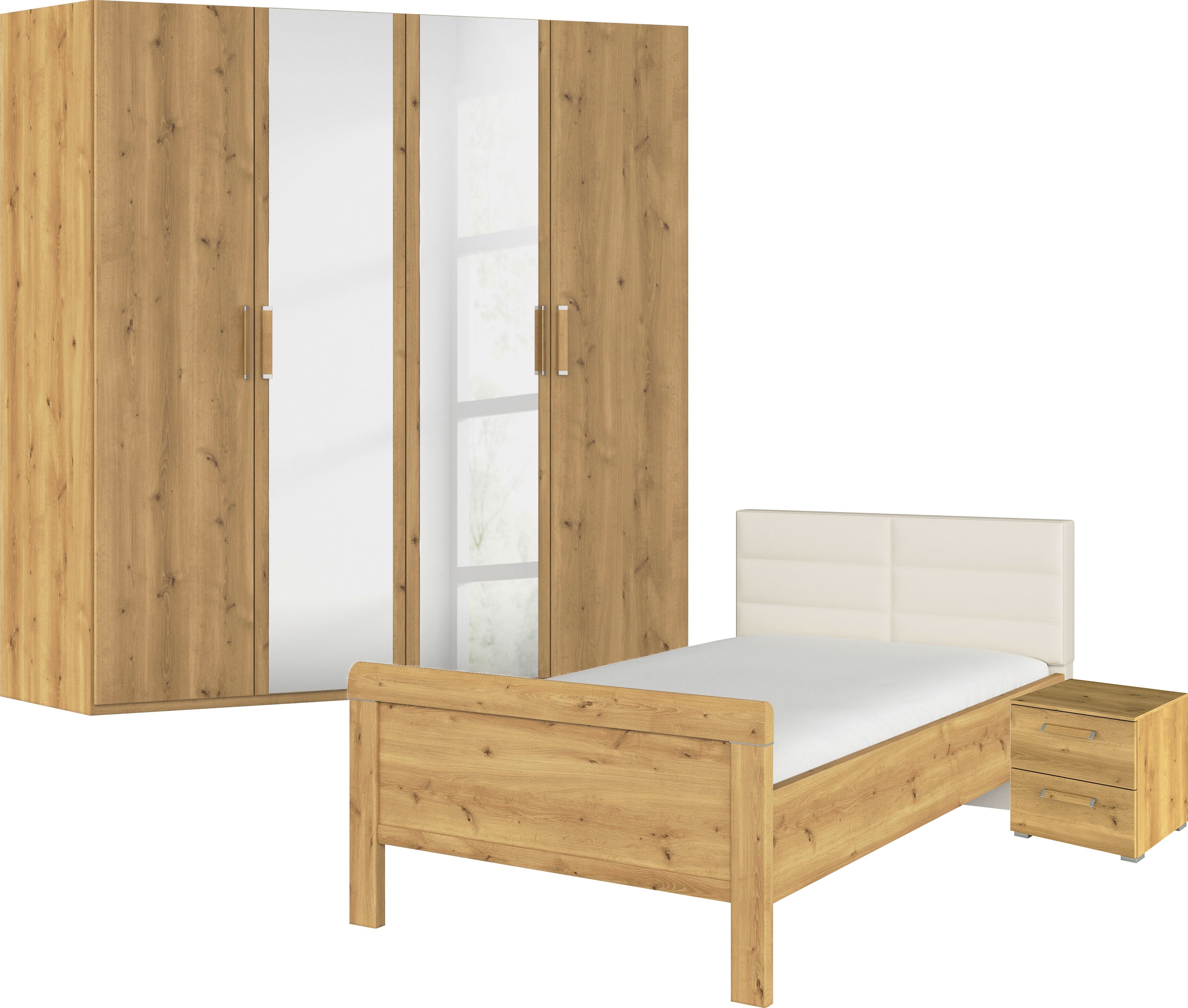 rauch Schlafzimmer-Set »Komplettschlafzimmer Schlafzimmer EVELYN«, (Set, 3 tlg.), Schrank und Bett in 2 Breiten, Nachttisch 2 Schubladen MADE IN GERMANY
