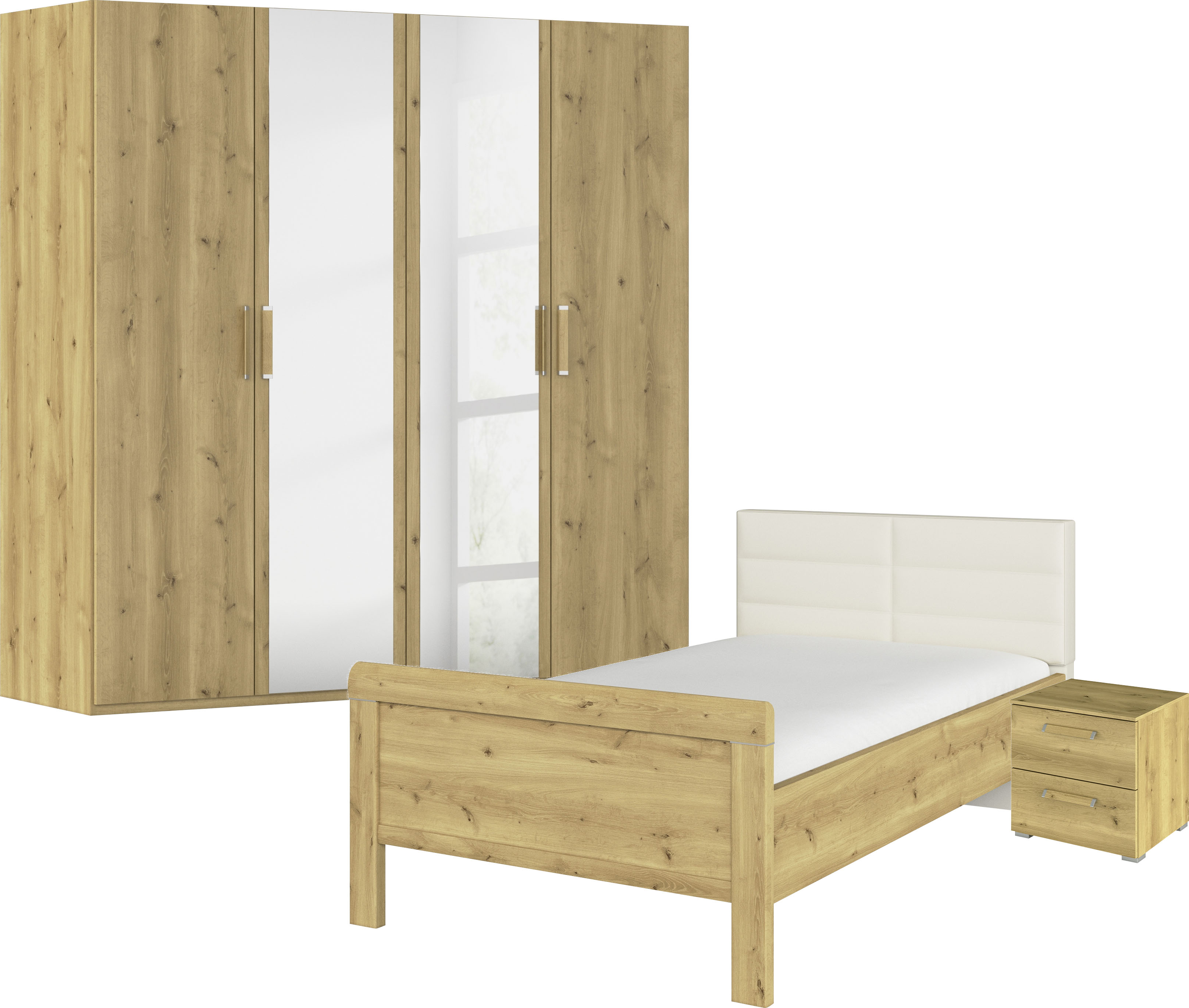 rauch Schlafzimmer-Set "Komplettschlafzimmer Schlafzimmer EVELYN" Set, inkl. SOFT-CLOSE-FUNKTION, 3 Stk. tlg. Schrank und Bett in 2 Breiten, Nachttisch 2 Schubladen MADE IN GERMANY