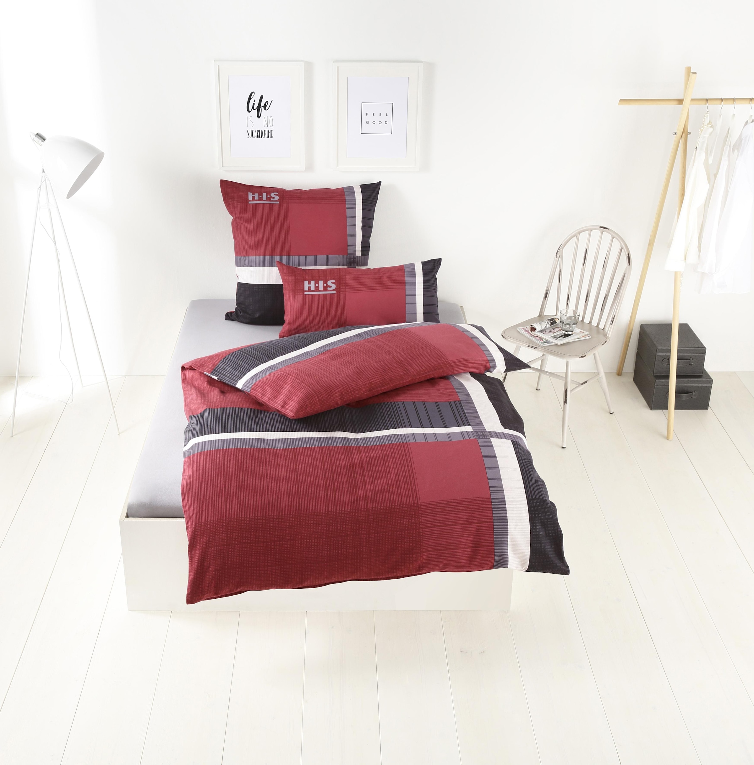 H.I.S Bettwäsche "Linus, 100% Baumwolle, Kissenbezug und Bettdeckenbezug mit Reißverschluss ausgestattet, mit Wendekisse