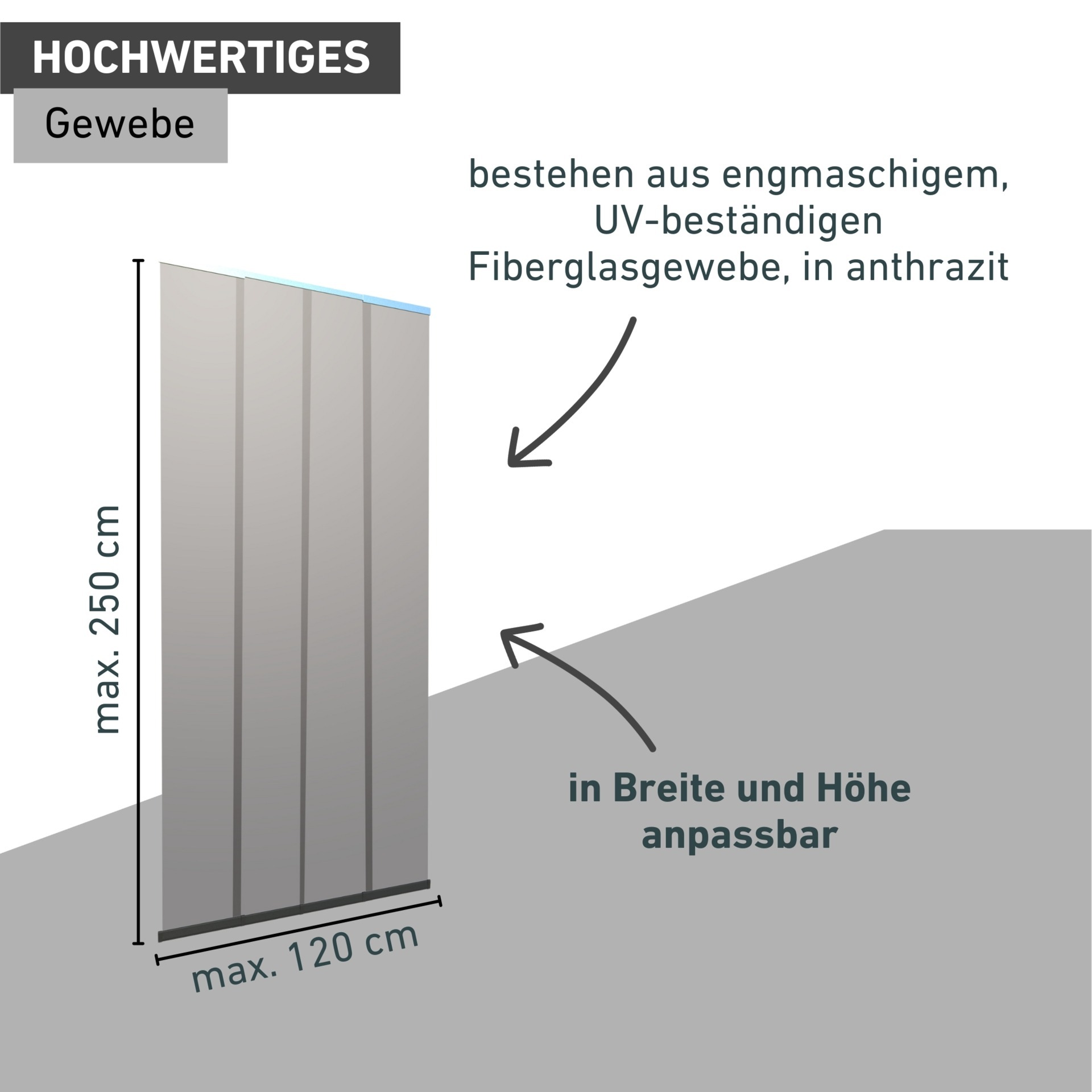 Windhager Insektenschutz-Vorhang »Teleskop aus UV-beständigem Polyestergewebe, Fliegengitter Vorhang« Lamellenvorhang, Türvorhang, 120 x 250 cm, anthrazit, ohne bohren