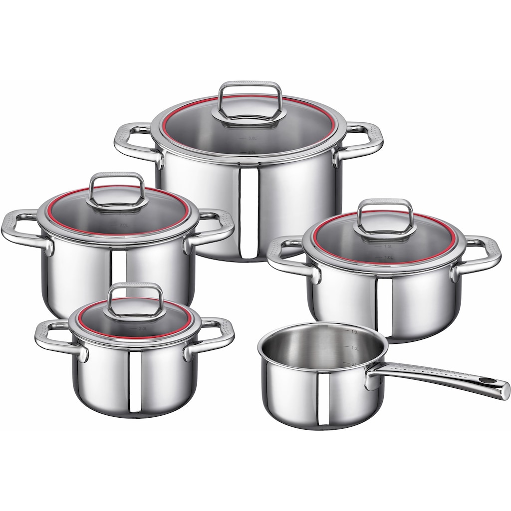 SCHULTE-UFER Topf-Set »Valentina«, Edelstahl-Aluminium, (Set, 9 tlg., Bratentopf Ø 20 cm, Fleischtopf Ø 16/20/24 cm, Stielkasserolle Ø 16 cm), Induktion