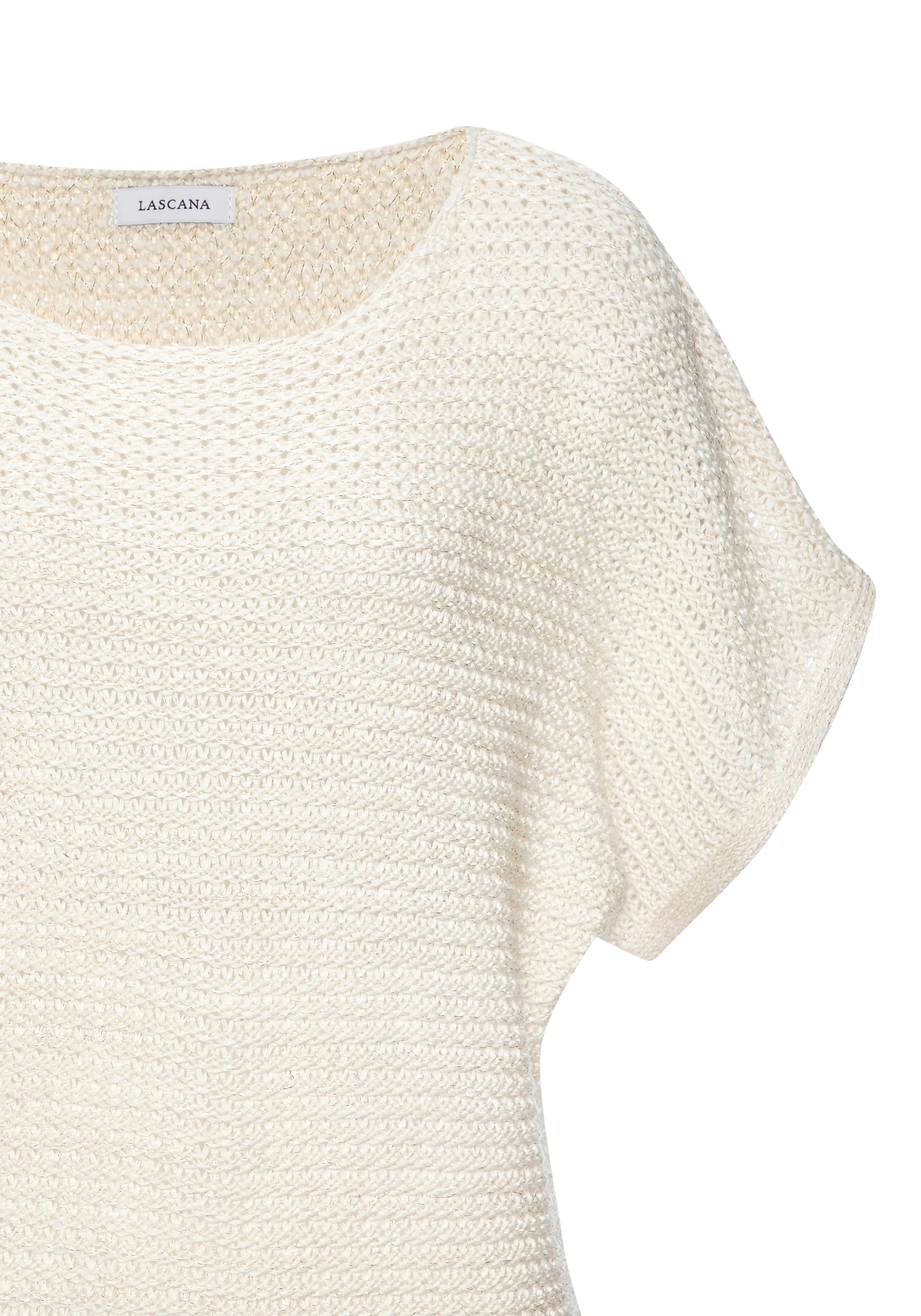 LASCANA Kurzarmpullover in luftigem Ajourstrick, leichter Sommerpullover, Metallic-Effekt
