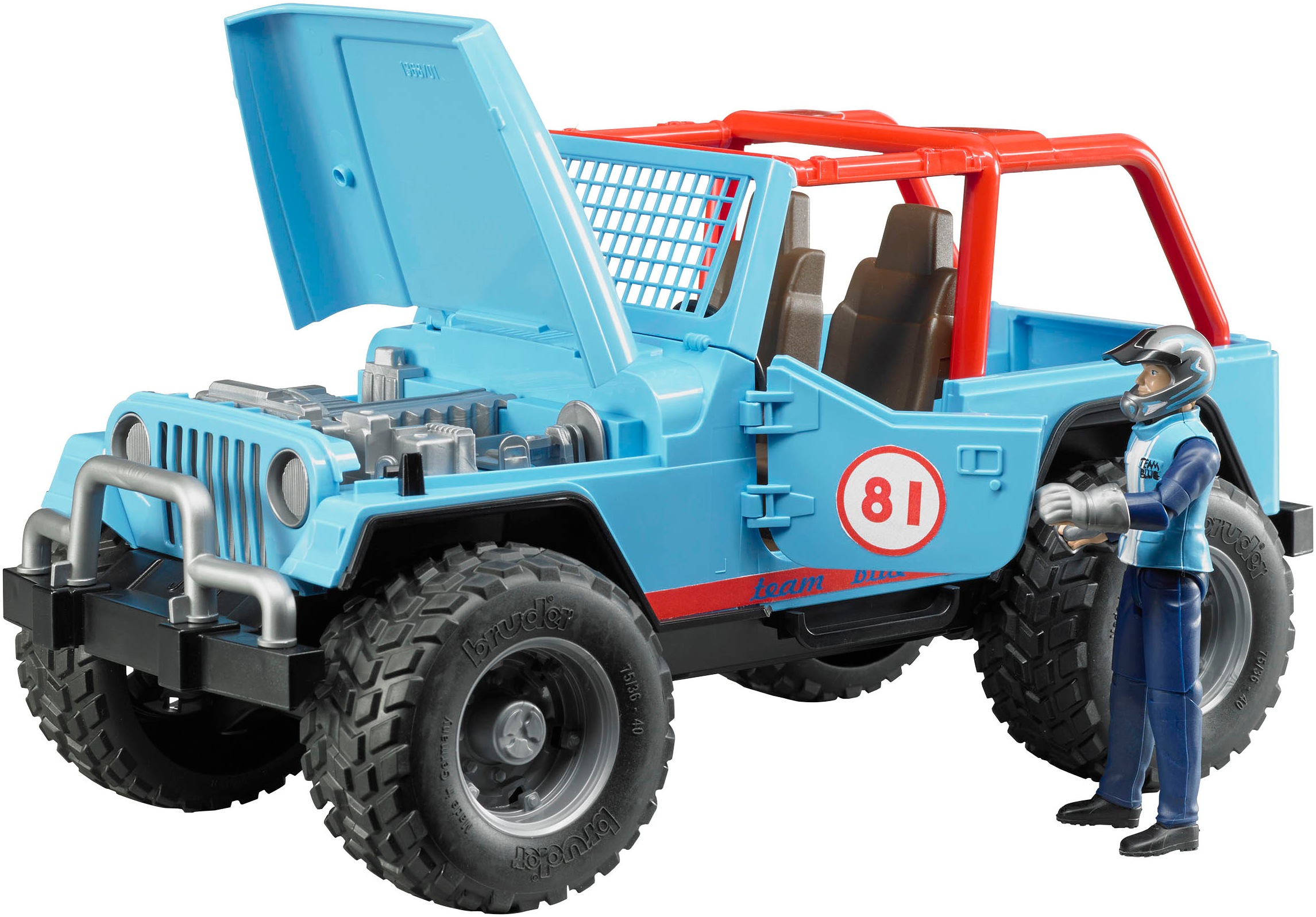 Bruder® Spielzeug-Auto »Jeep Cross Country Racer blau 30 cm mit Rennfahrer (02541)«, Made in Europe