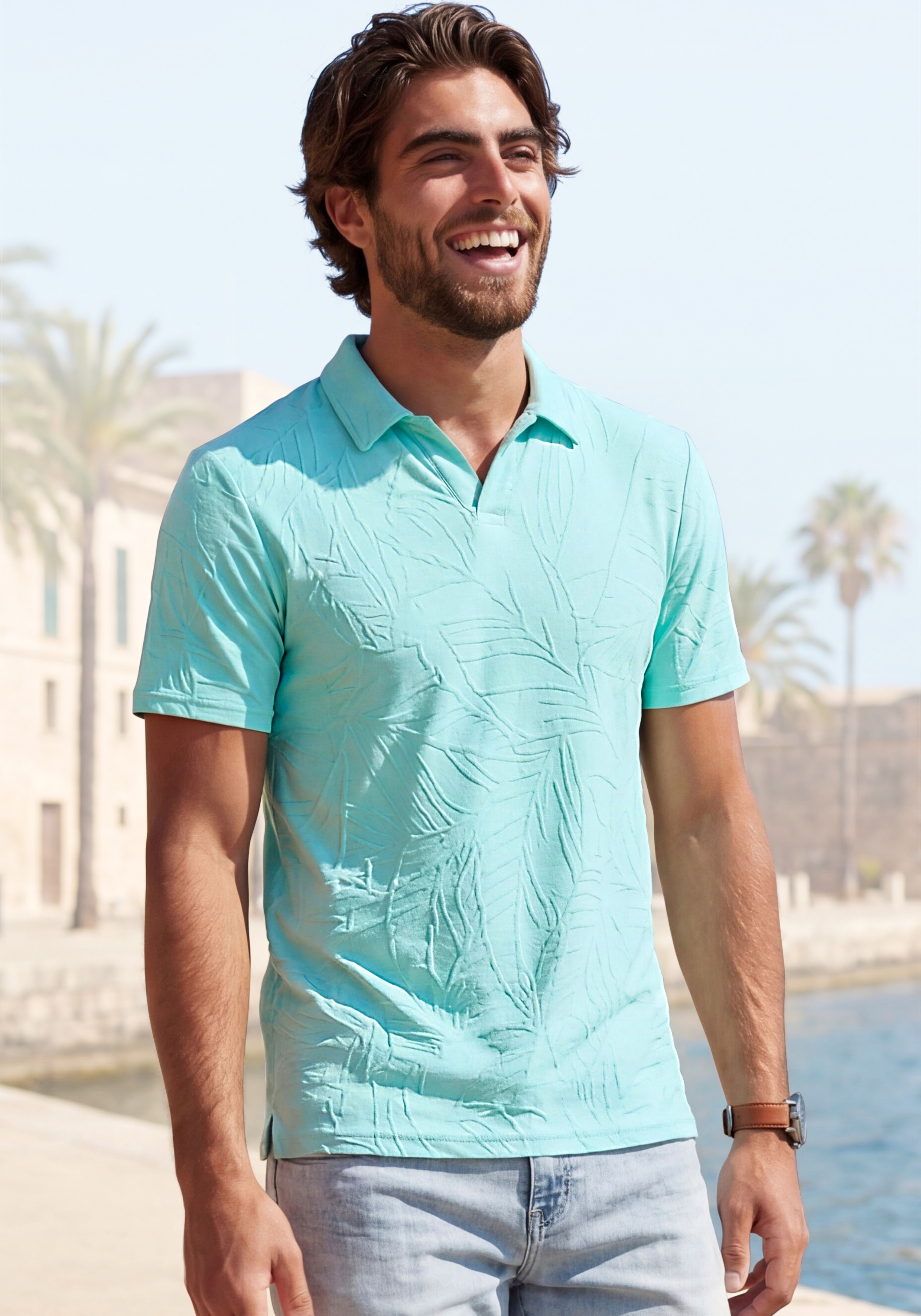 Beachtime Poloshirt ", sommerliches T-Shirt mit modischen Blätter-Design" neue Strukturqualität im Blätter-Design