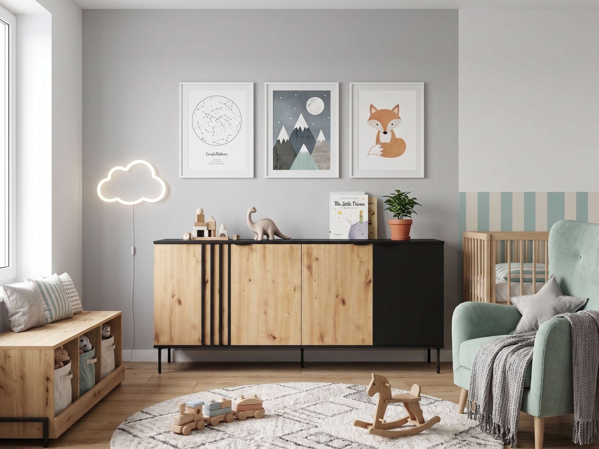 OTTO home Kommode »AELLOR Sideboard mit 4 Türen, viel Stauraum« Schubkastenkommode mit 6 Fächer, modernes Design