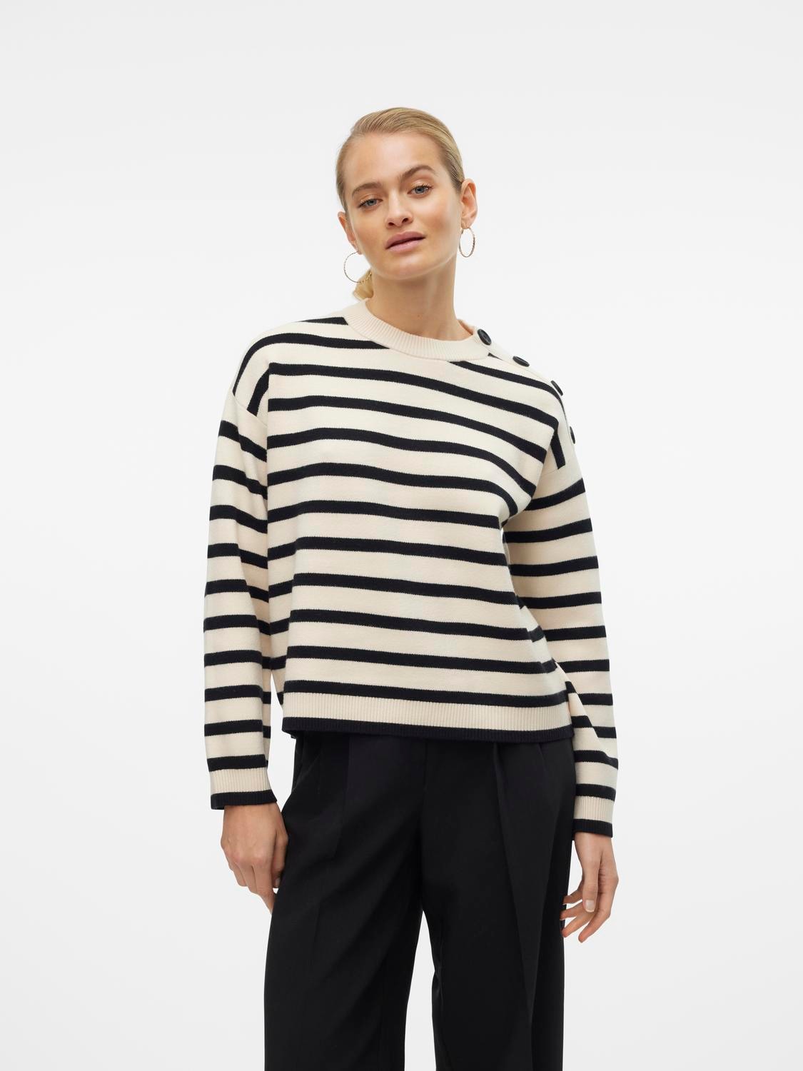 Vero Moda Rundhalspullover "VMSABA LS O-NECK BUTTON PULLOVER GA NOOS", mit günstig online kaufen