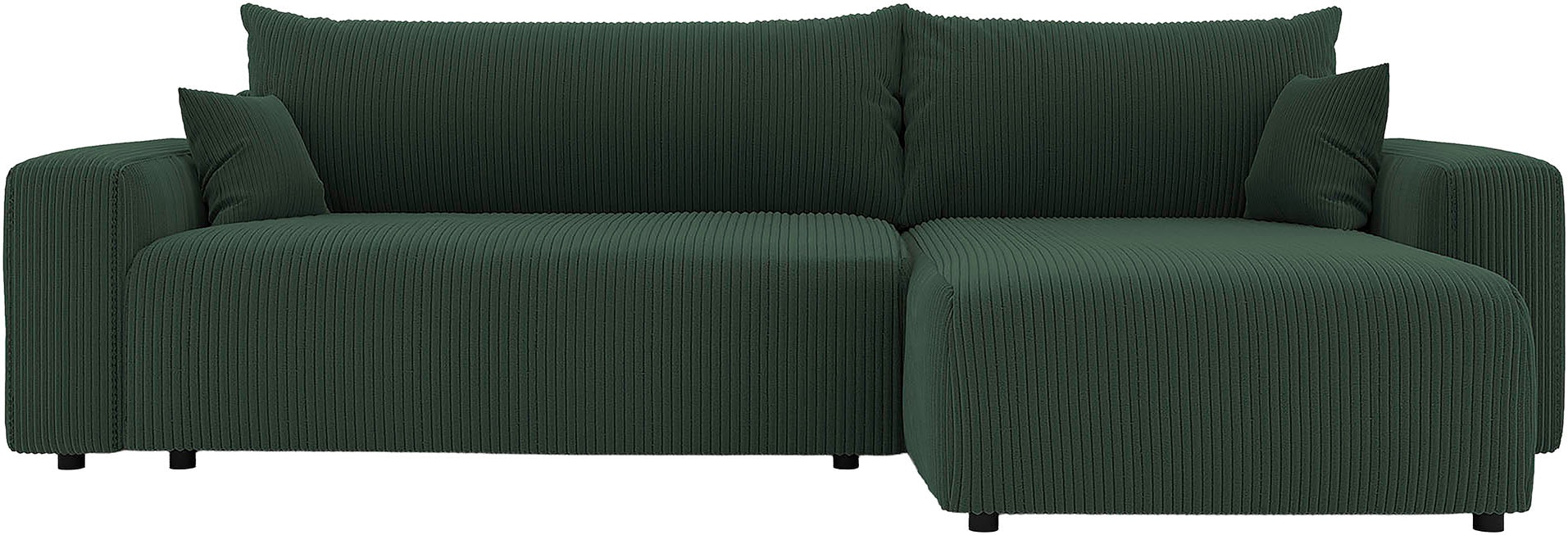WERK2 Ecksofa »Piano XL Cord Sofa L-Form, Schlaffunktion & Bettkasten, 278 cm breit« Ottomane beidseitig montierbar, lose Rückenkissen & 2 Zierkissen