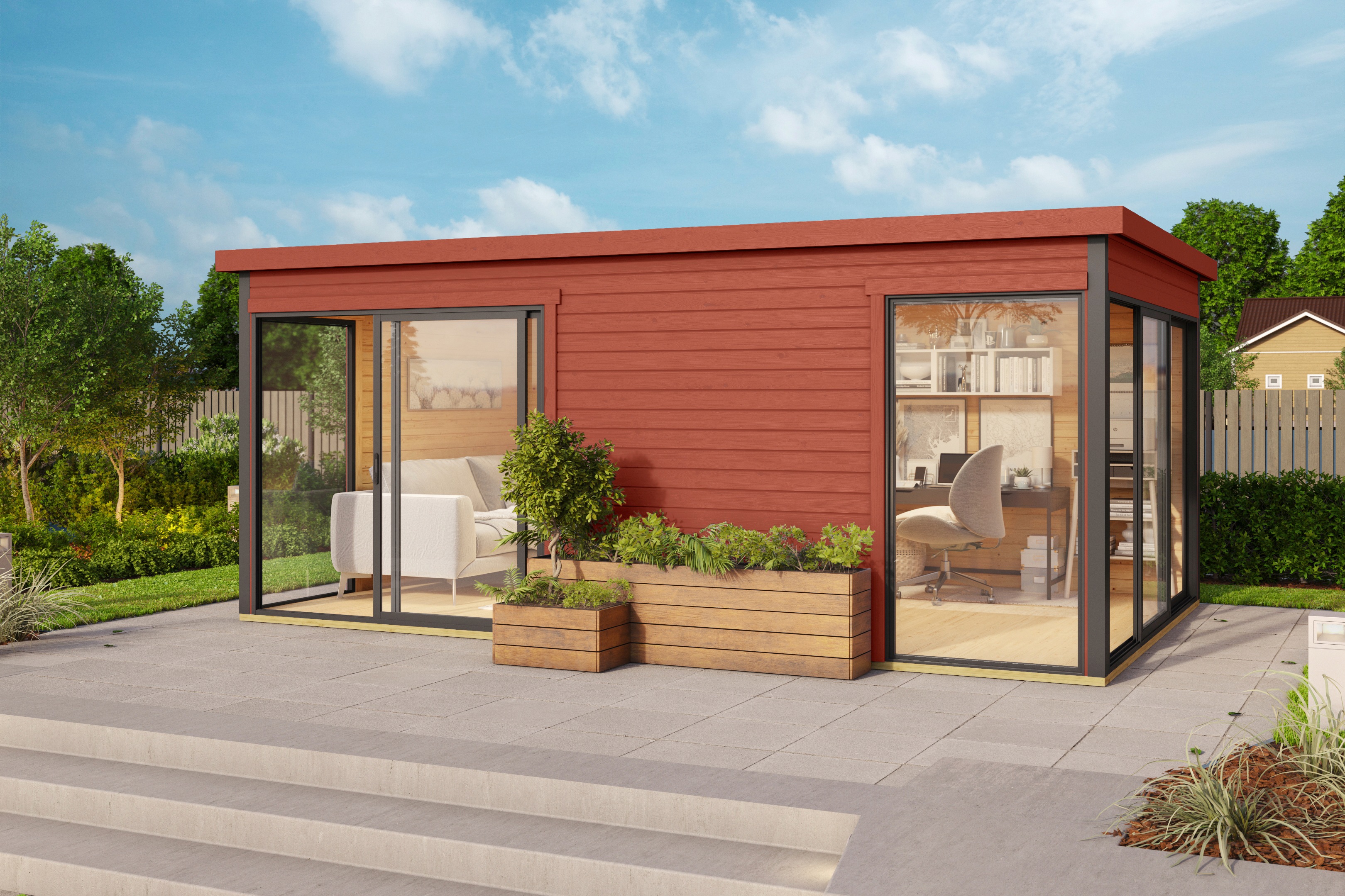 Thumbnail - LASITA MAJA Gartenhaus "DOMEO 3 SCHWEDENROT/ANTHRAZIT", (Set), Fundamentmass 5088 x 3219, Schwedenrot