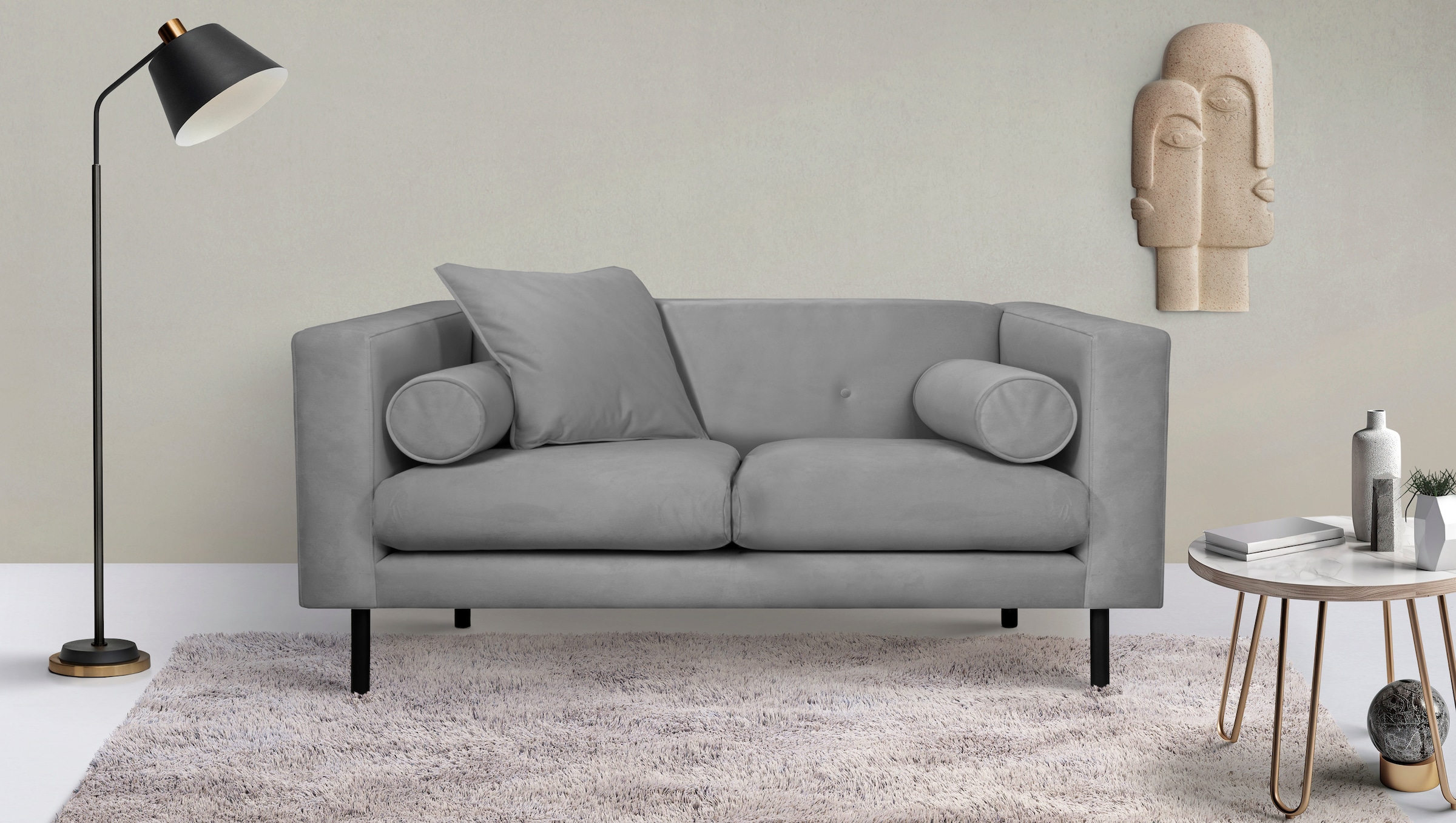 Home affaire 2-Sitzer "Lillibeth Designsofa mit Wellenunterfederung, Maße B/T/H: 155/74/83 cm" Zierkissen als Wendekissen, in Samtoptik oder Cord