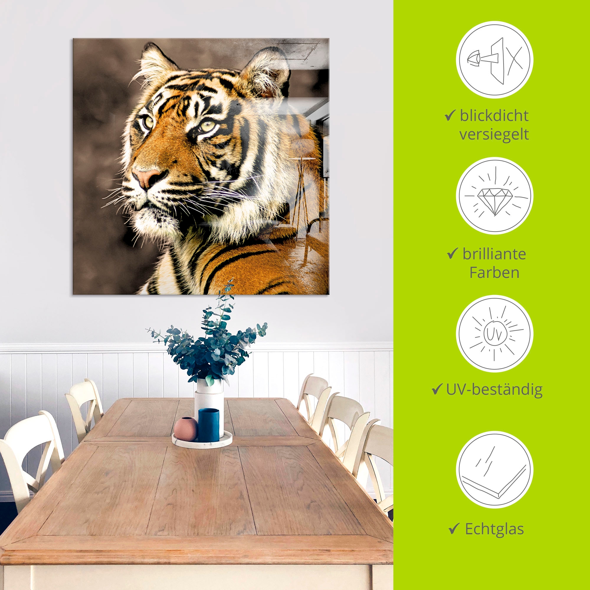Artland Glasbild »Tiger_sepia«, Wildtiere, (1 St.), in verschiedenen Größen