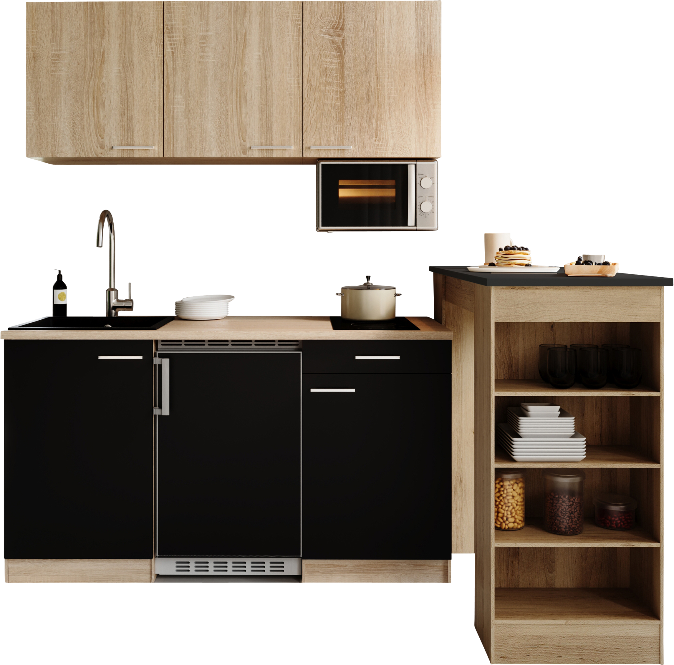 RESPEKTA Pantryküche "Ingrid, inkl. Tresentisch und Mikrowelle" zerlegt, wahlweise mit Kühlschrank, Soft-Close-Funktion, Breite 150 cm