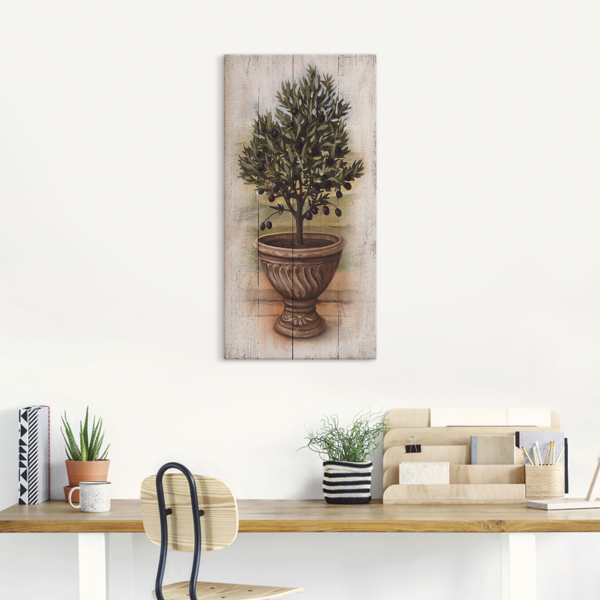 Thumbnail - Artland Leinwandbild "Olivenbaum mit Holzoptik", Pflanzen, (1 St.), auf Keilrahmen gespannt