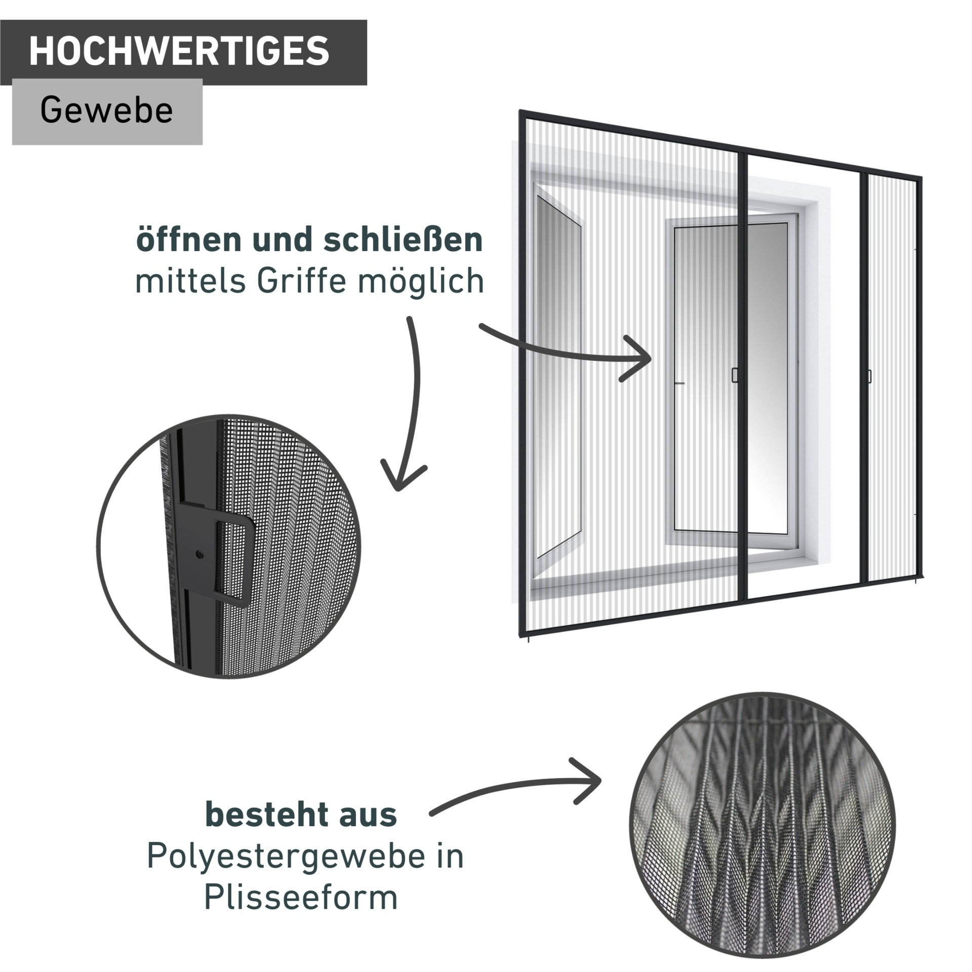 Windhager Insektenschutz-Schiebetür »Expert für Doppeltüren, Insektenschutzplissee mit Alurahmen« Fliegengitter in weiß oder anthrazit erhältlich, 240 x 240 cm