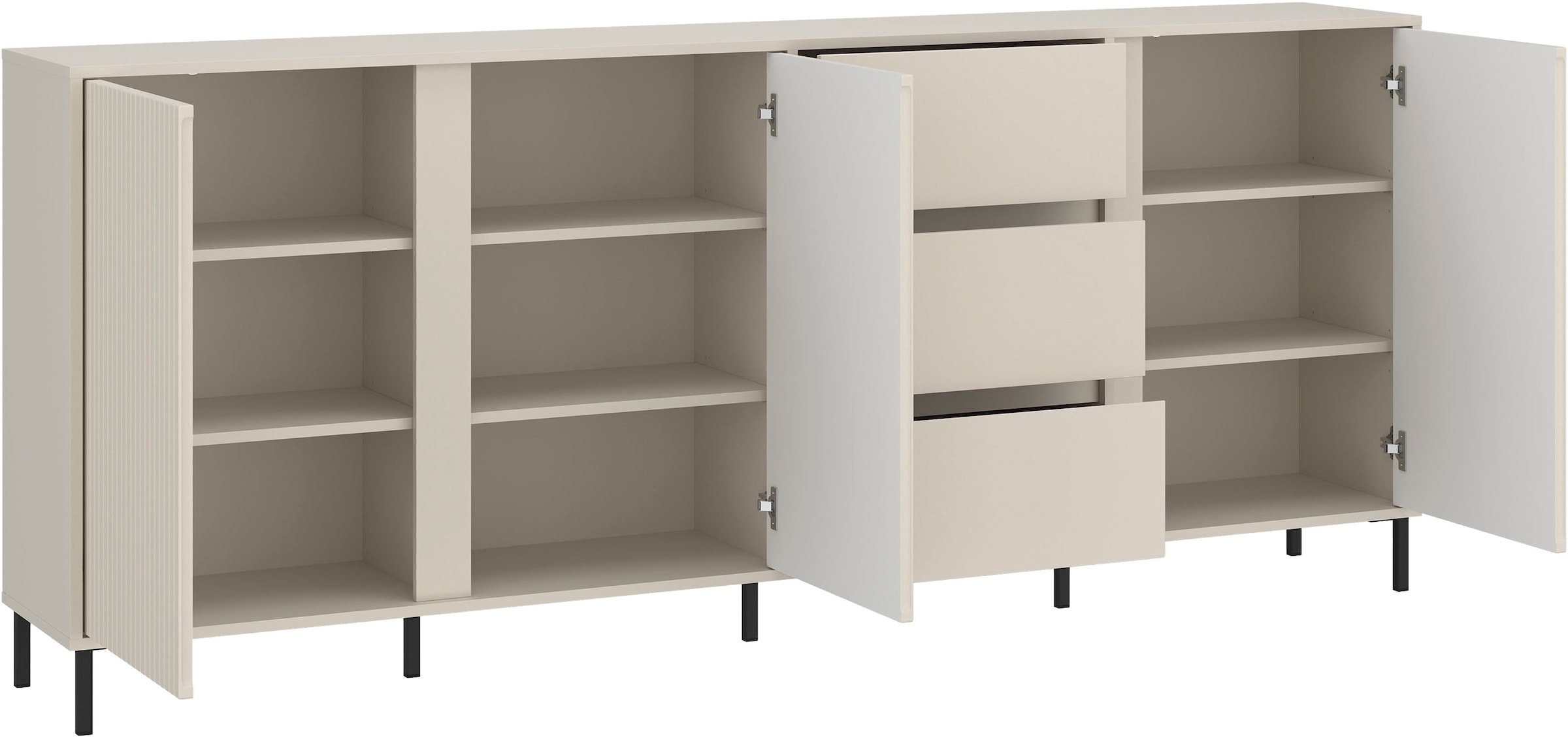 Home affaire Sideboard Sideboard mit Metallfüßen, Breite 212 cm, Fronten geriffelt