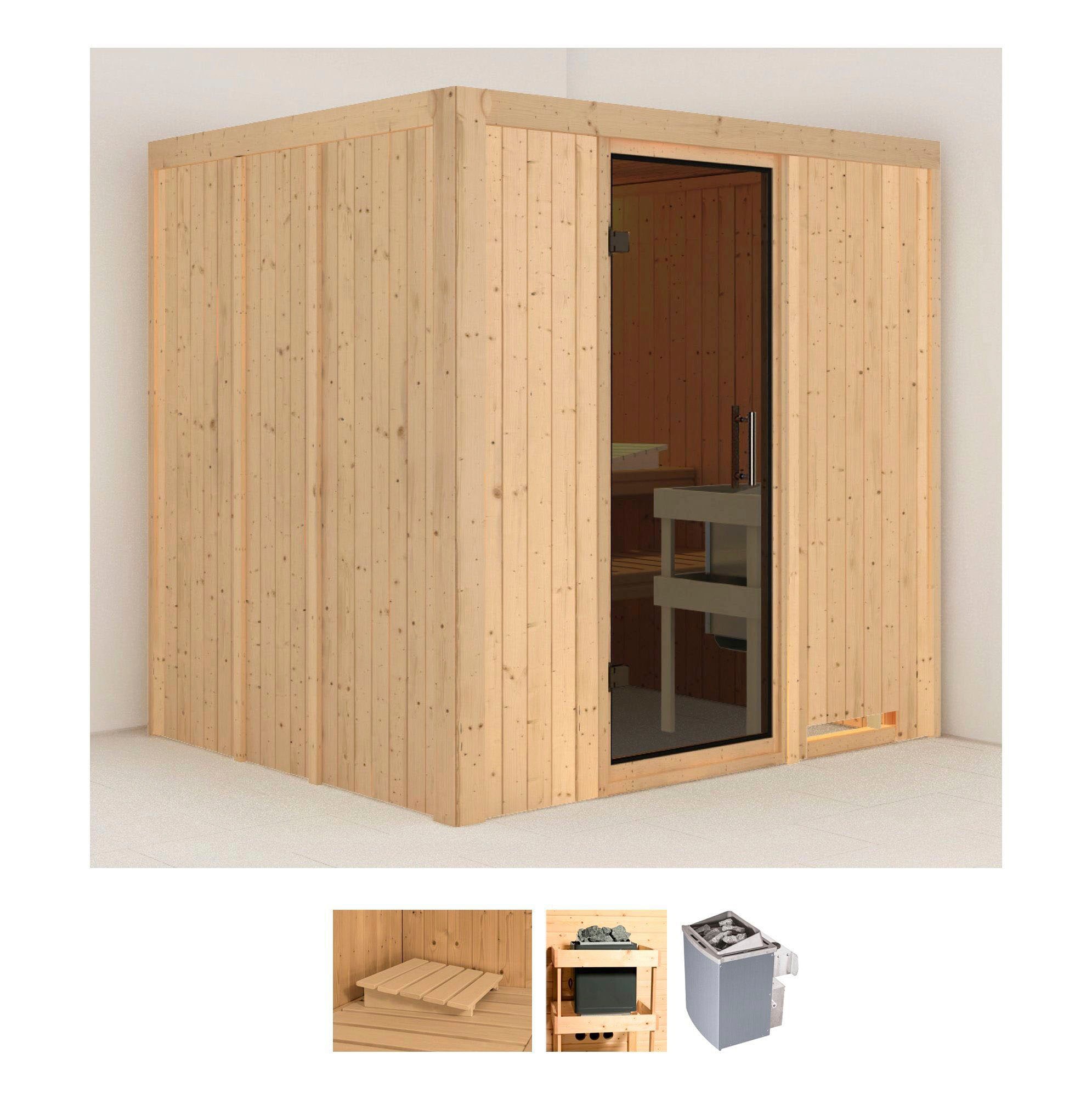Sauna »Solida«, (Set), 9 KW-Ofen mit integrierter Steuerung