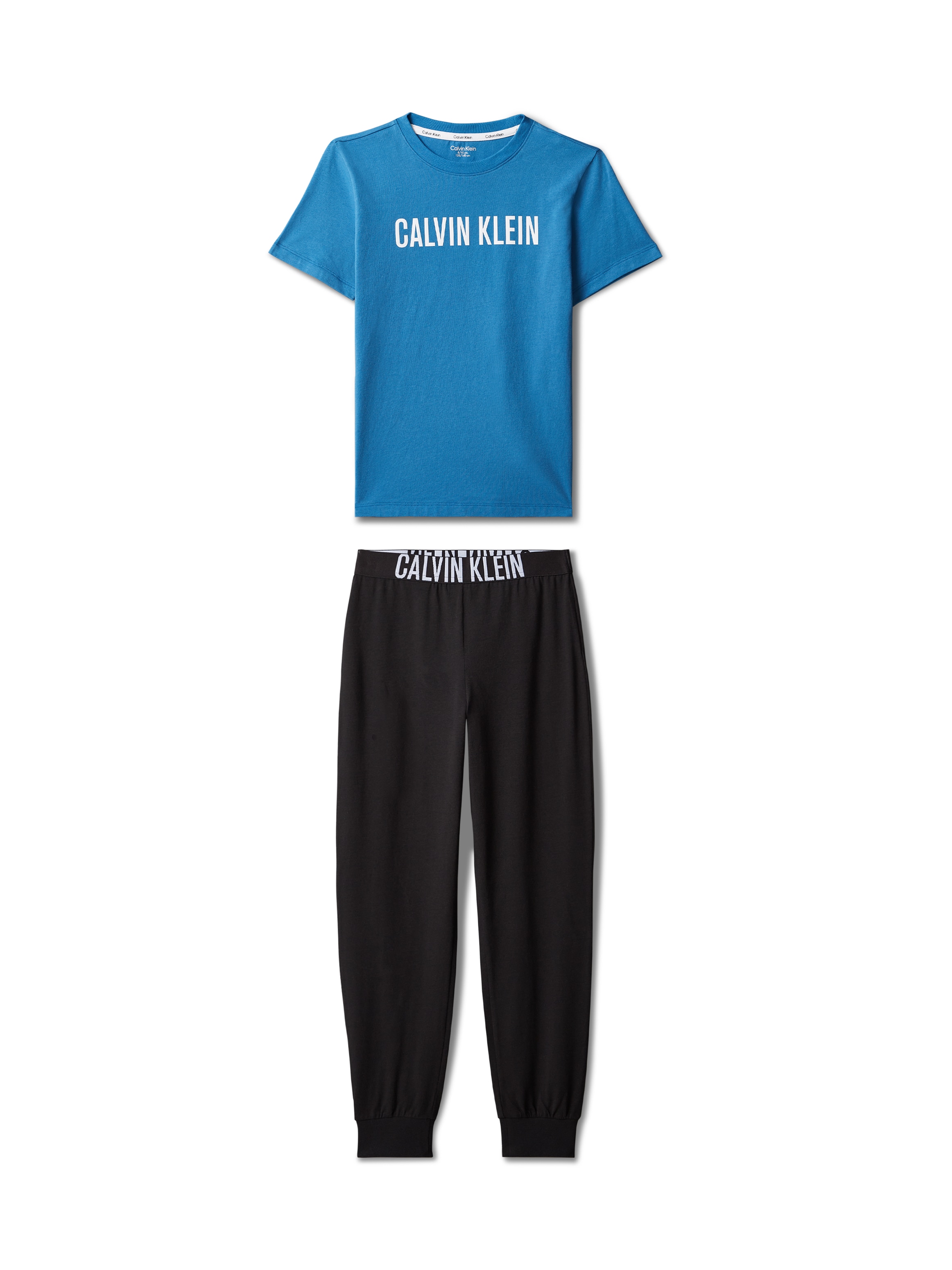 "Schlafanzug ""KNIT PJ SET"", Jungen, Gr. 164/170, blau (schwarz, blau), Jersey, Obermaterial: 95% Baumwolle, 5% Elasthan, CALVIN KLEIN UNDERWEAR