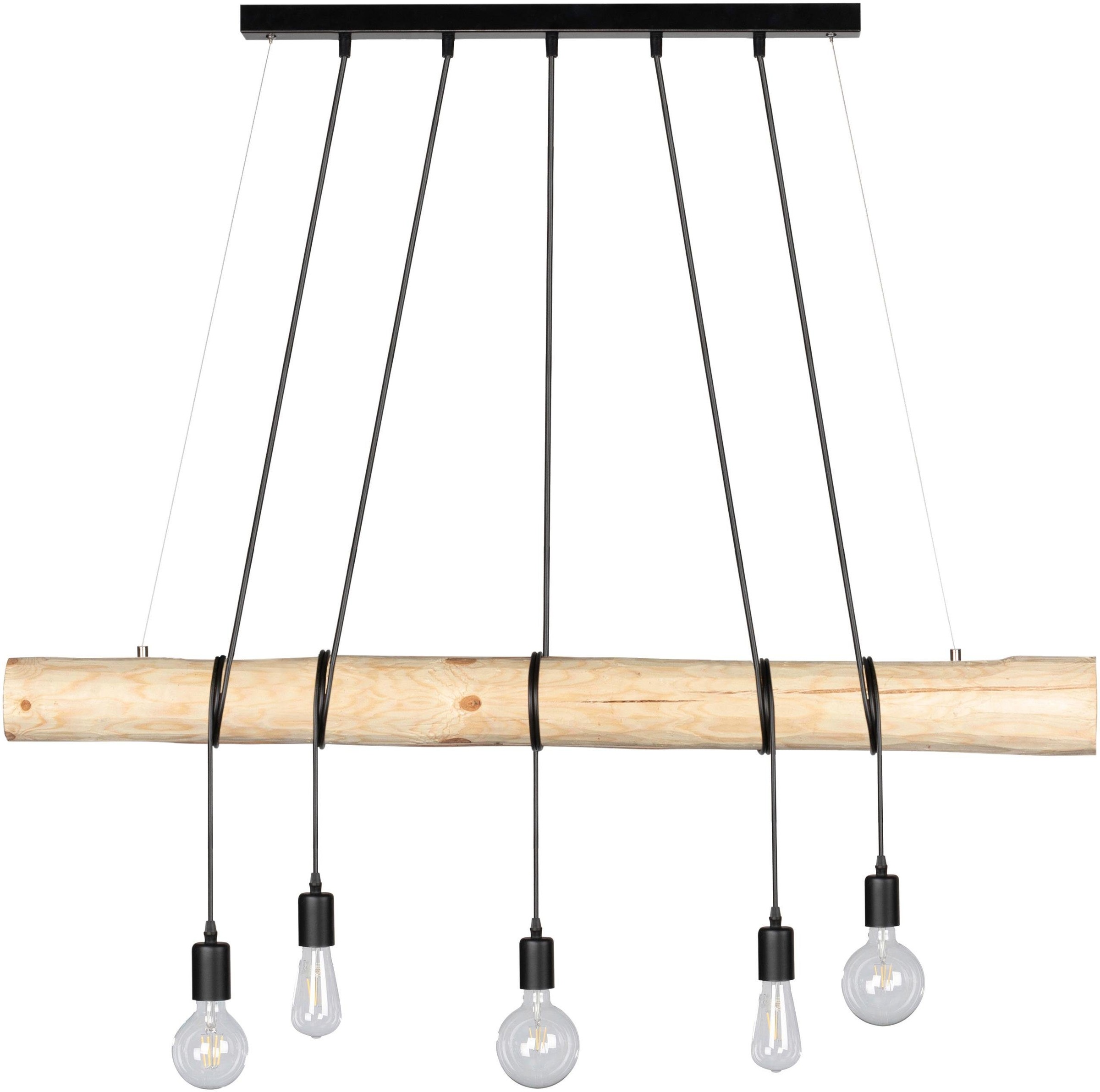 SPOT Light Pendelleuchte TRABO LONG, E27, 1 St., Hängeleuchte, mit Massivholzbalken Ø 8-12 cm, Naturprodukt mit FSC-zertifikat, Kürzbar, passende LM E27, Made in Europe