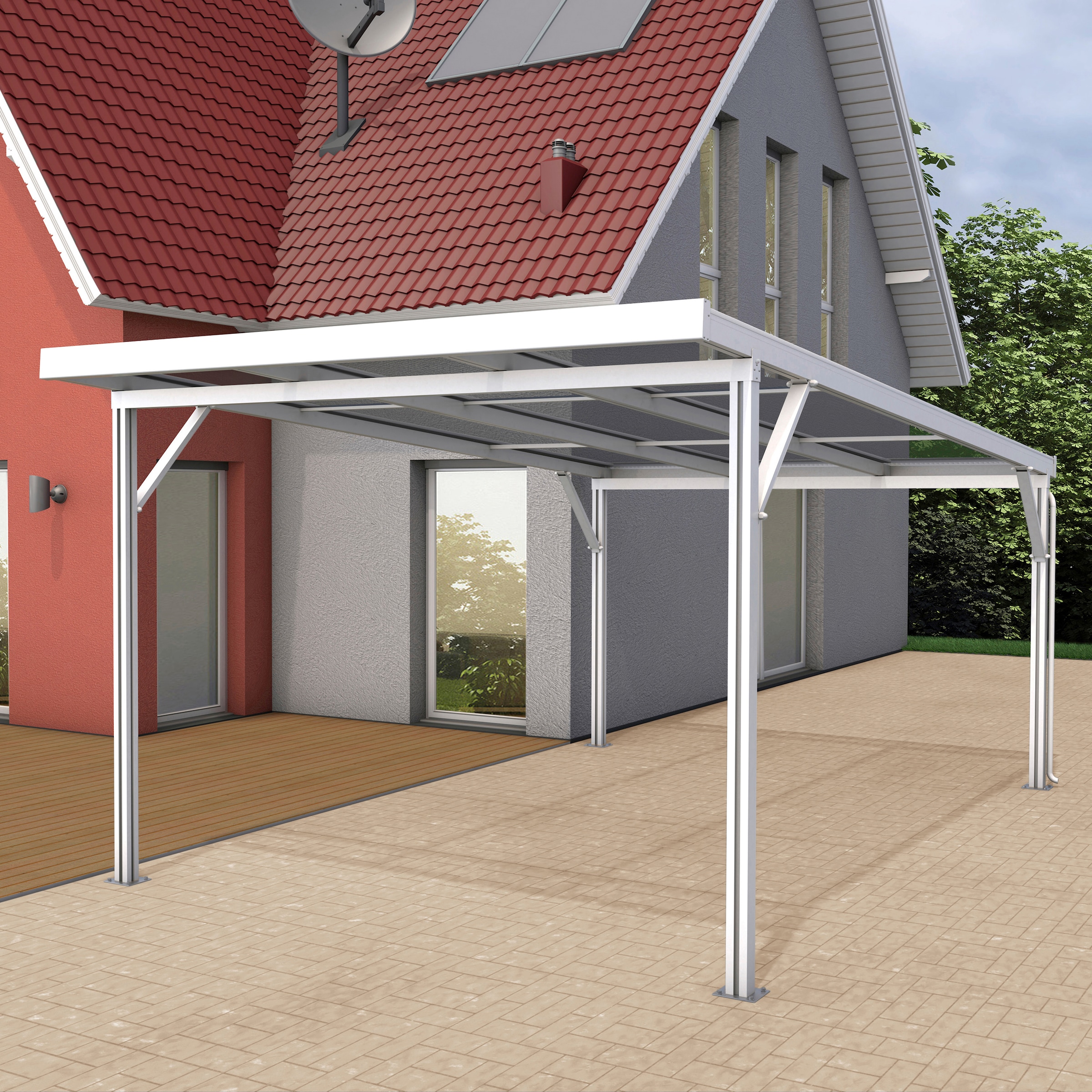 GUTTA Einzelcarport "Premium", Aluminium, 293,4 cm, weiß, Dacheindeckung Polycarbonat Klima blue