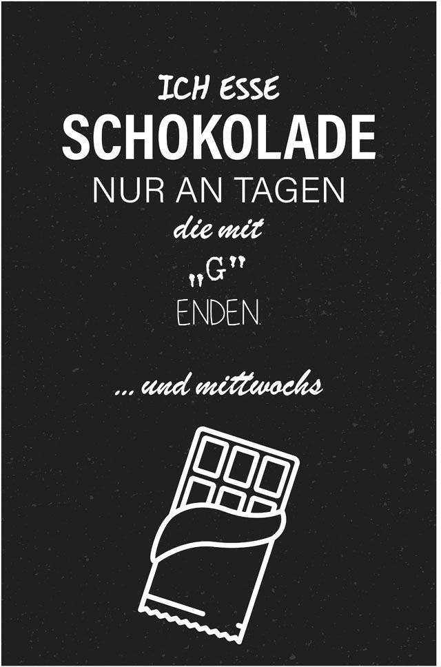 queence Metallbild »Schokolade«, Schriftzüge-Schriftzug-Sprüche-Sprüche & Texte-Essen-Schwarz-Weiß, (1 St.), Stahlschild, Blechschild, Sprüche, Texte, witzig, Schokolade