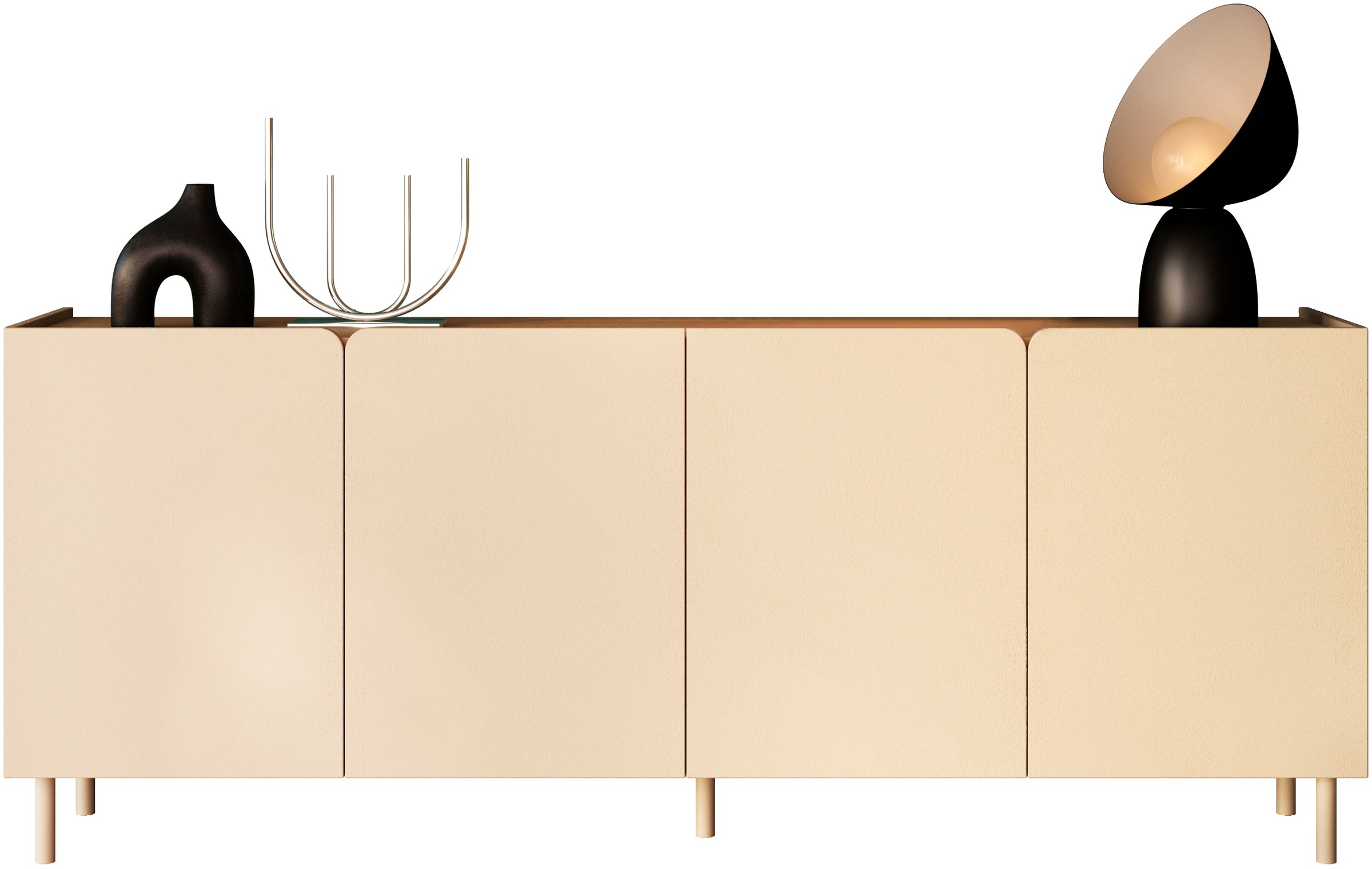 OTTO home Sideboard »Dobbiaco, 202 cm breit, 4 Türen, Anrichte, Kommode, Stauraumschrank« Innenliegendes Top, gerade Metallfüße, Tür mit Rundung