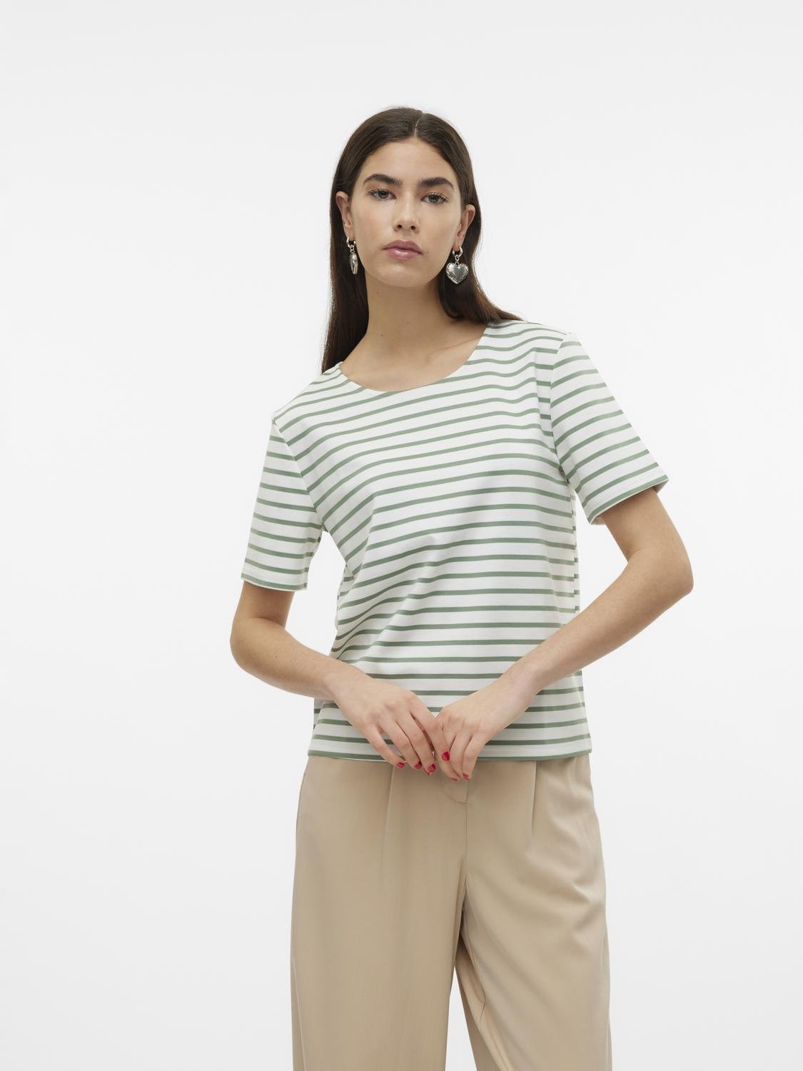 Vero Moda Rundhalsshirt "VMABBY SS ZIP TOP JRS NOOS"