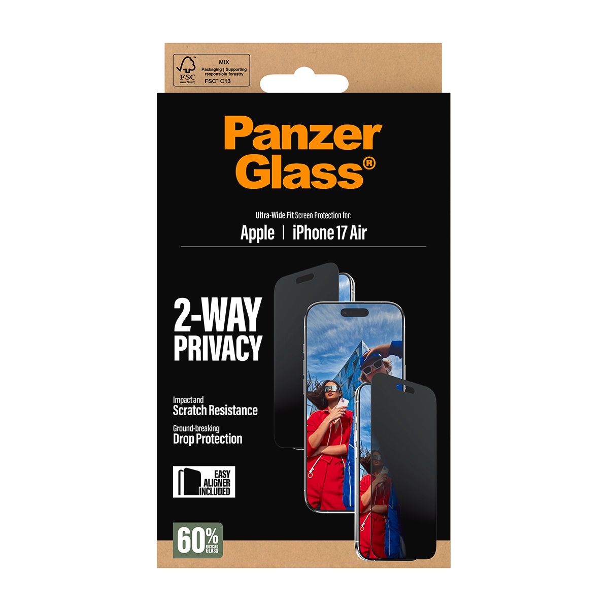 CARE by PanzerGlass Displayschutzglas »2-Way Privacy Ultra-Wide Fit Screen Protector«, für Apple iPhone Air, Displayschutzfolie, Schutzfolie, Bildschirmschutz, kratz- & stoßfest