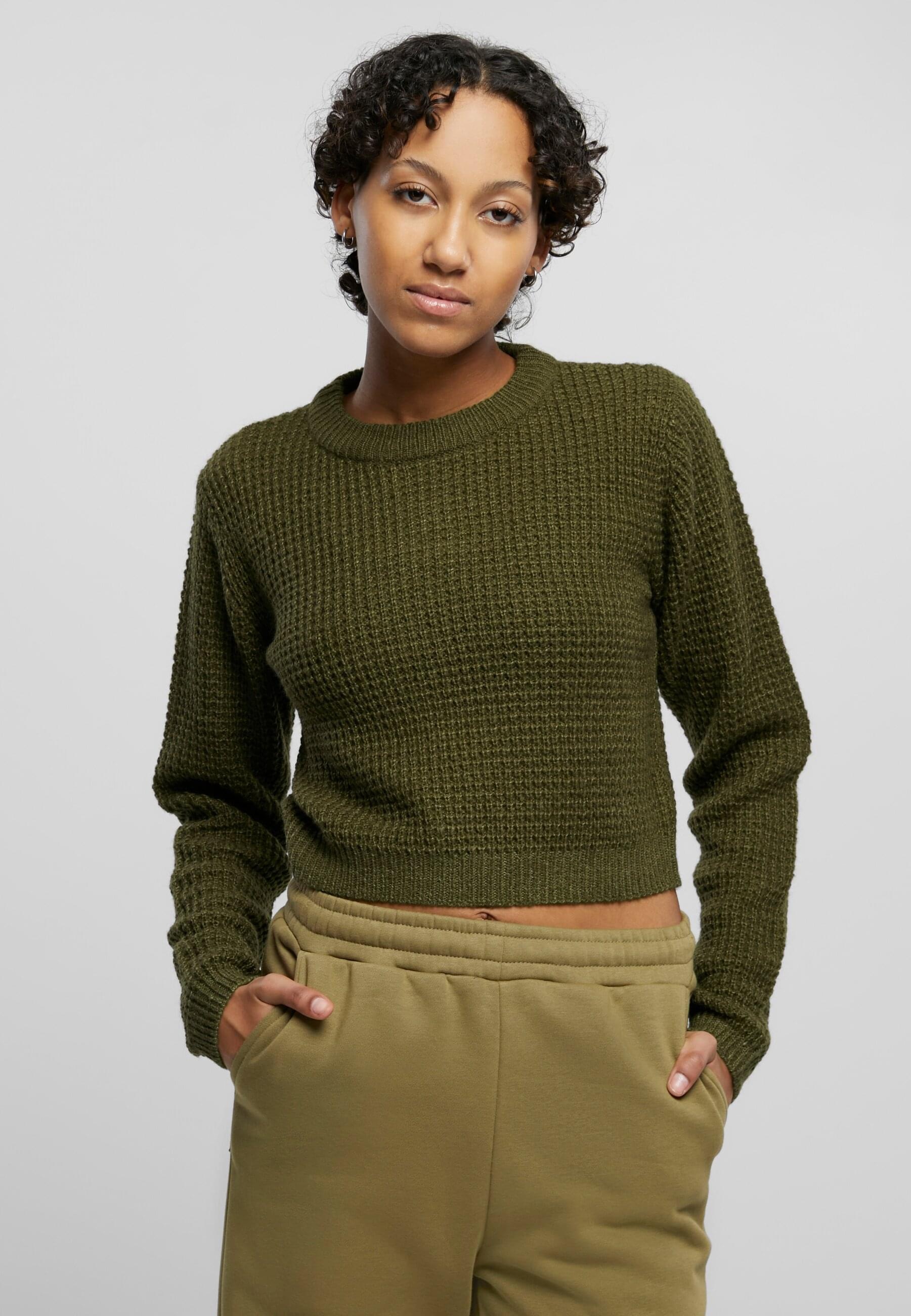 URBAN CLASSICS Rundhalspullover »Urban Classics Damen Ladies Short Waffle Sweater«, (1 tlg.)