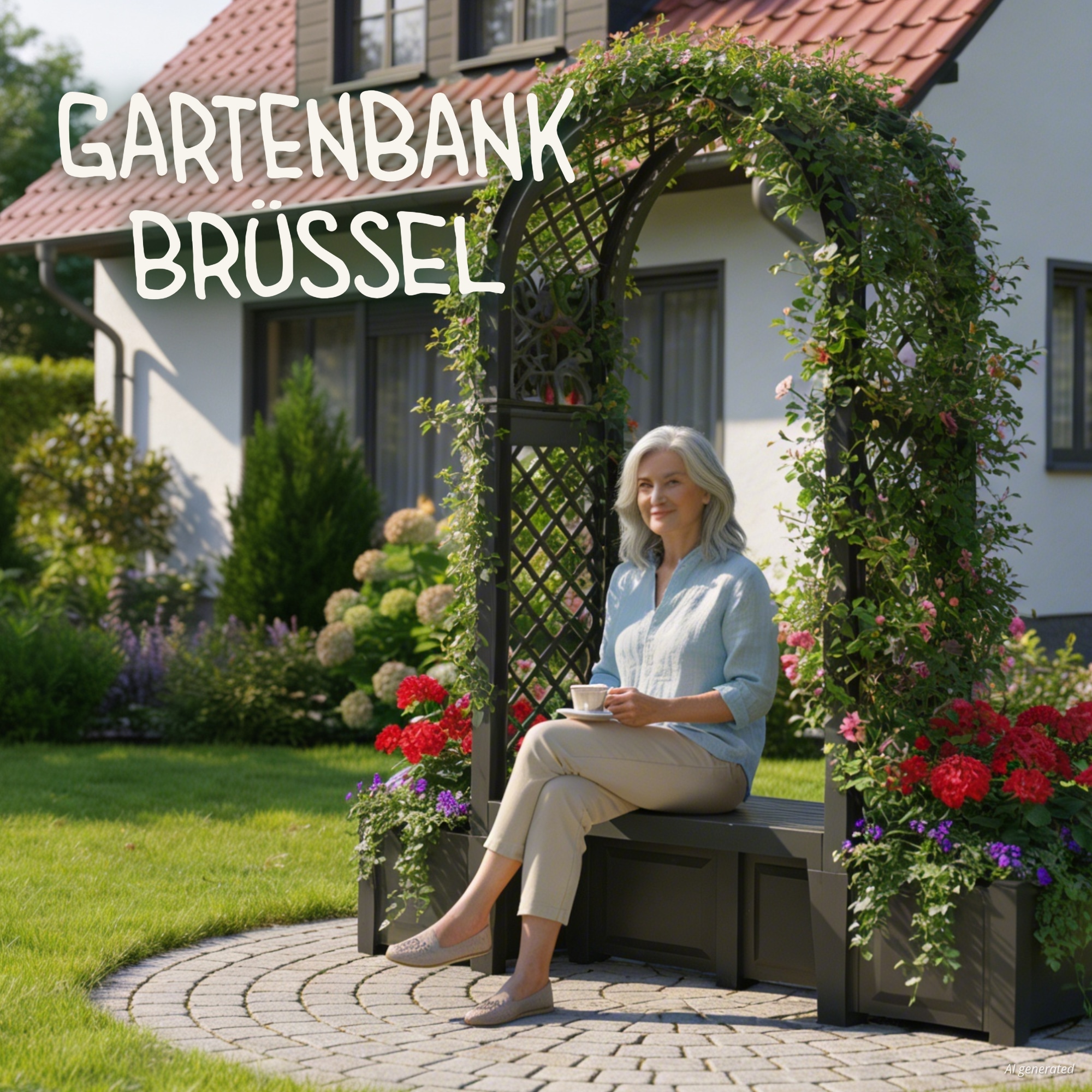 KHW Gartenbank »Brüssel« mit Rosenbogen und zwei Pflanzkästen, anthrazit