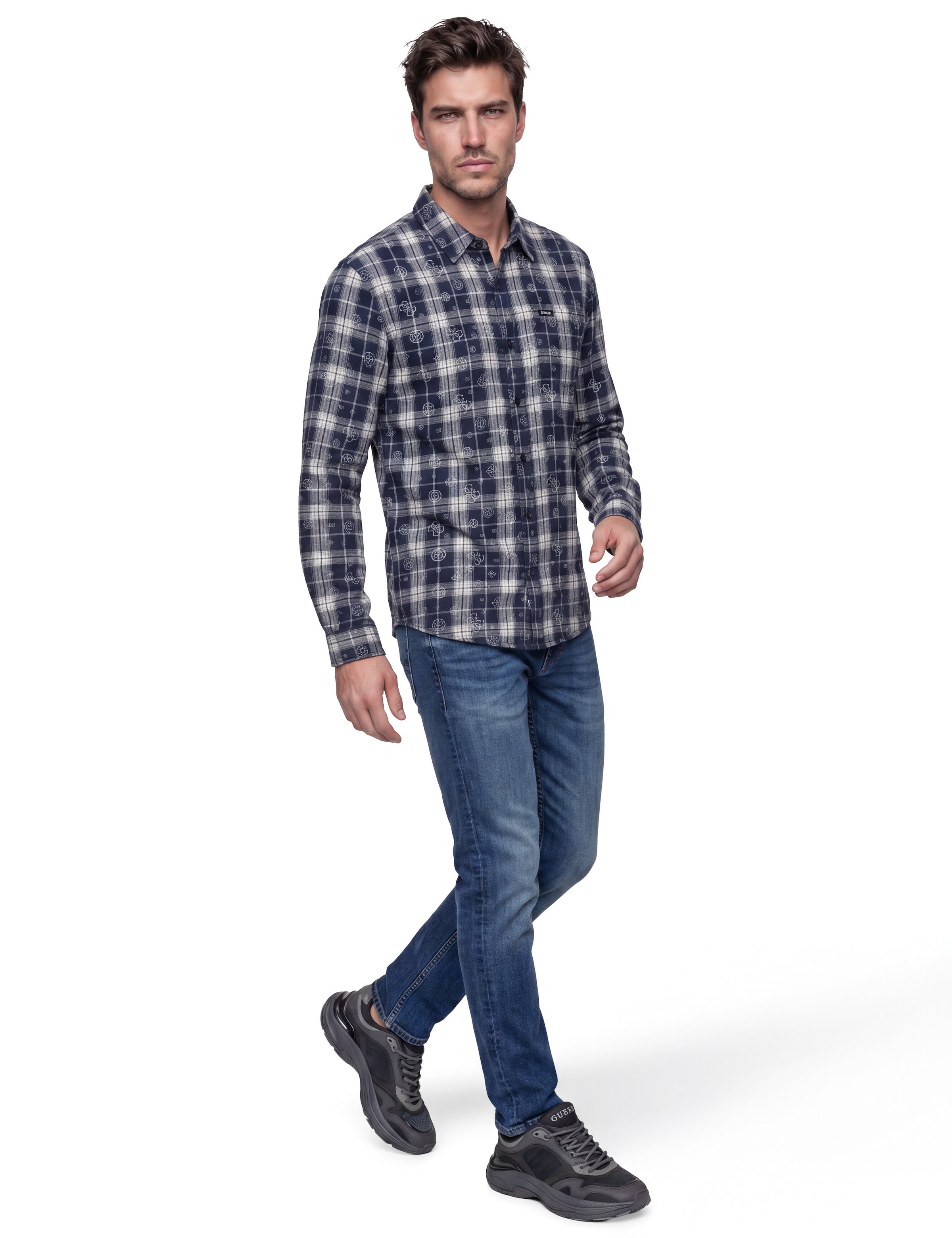 Guess Langarmhemd »OCEAN COAST PLAID« Kentkragen, reine Baumwolle, gewebtes Karo Design