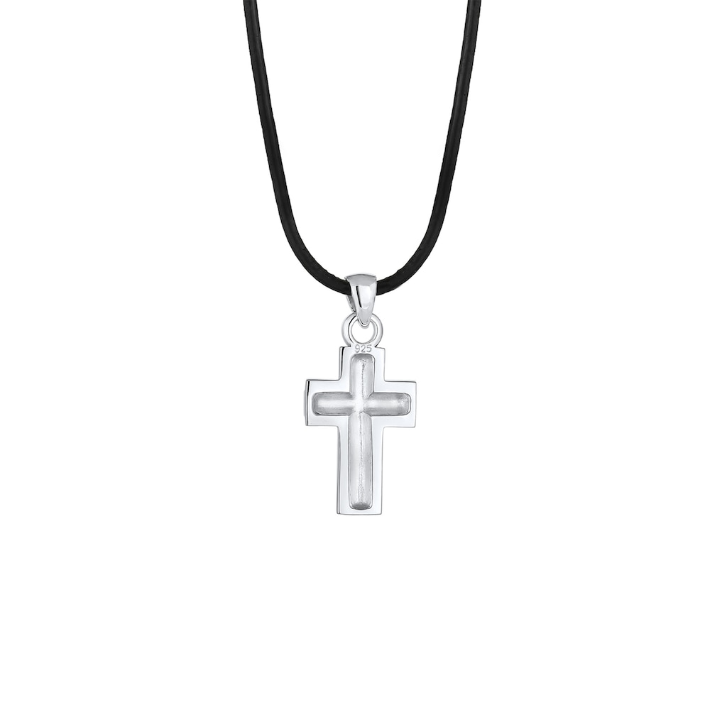 Kuzzoi Kette mit Anhänger »Kreuz Symbol Anhänger Echtleder Oxid 925er Silber«
