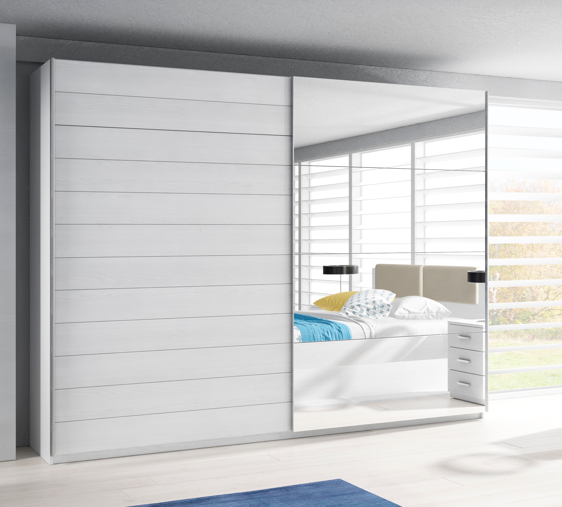 INOSIGN Schwebetürenschrank »Galaxy Kleiderschrank, Wäscheschrank 200, 220 oder 270cm breit«, INKLUSIVE kompletter Innenausstattung, Metallgriffe