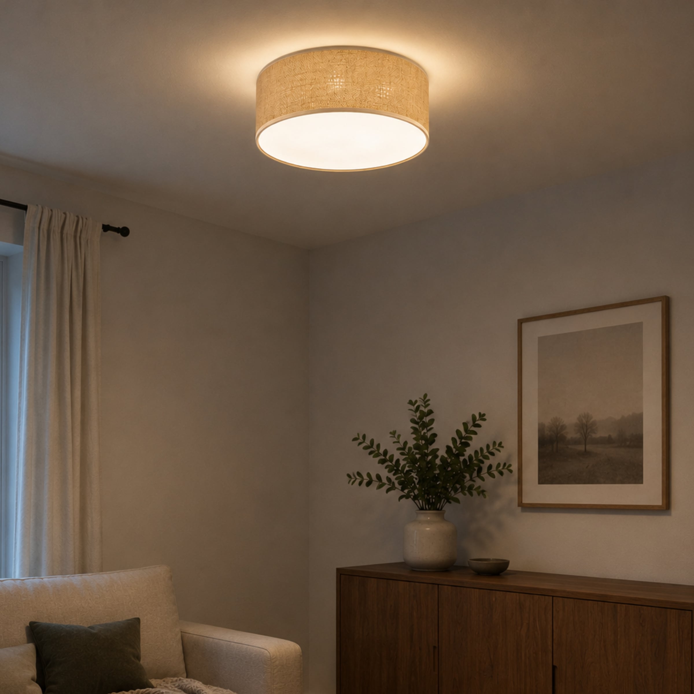 OTTO home Deckenleuchte »Mikka« E27 1 Stk. mit Leinenstoffschirm, Höhe 14 cm, E27, Leinen, Deckenlampe
