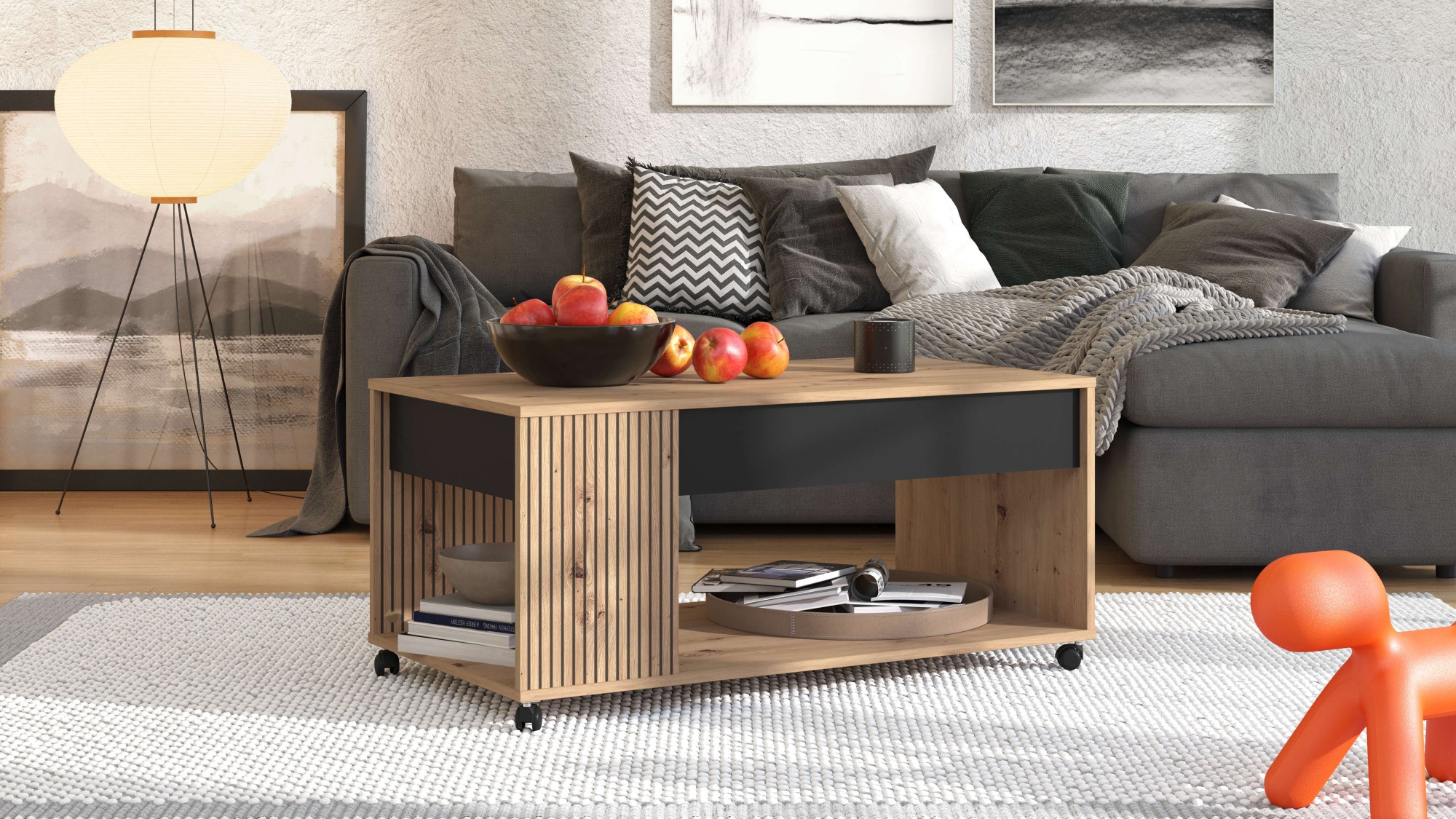 Home affaire Couchtisch "Mayenne Kaffeetisch, 101 cm, rechteckig, modern design, mit rollen", mit Schublade, mit dekorat