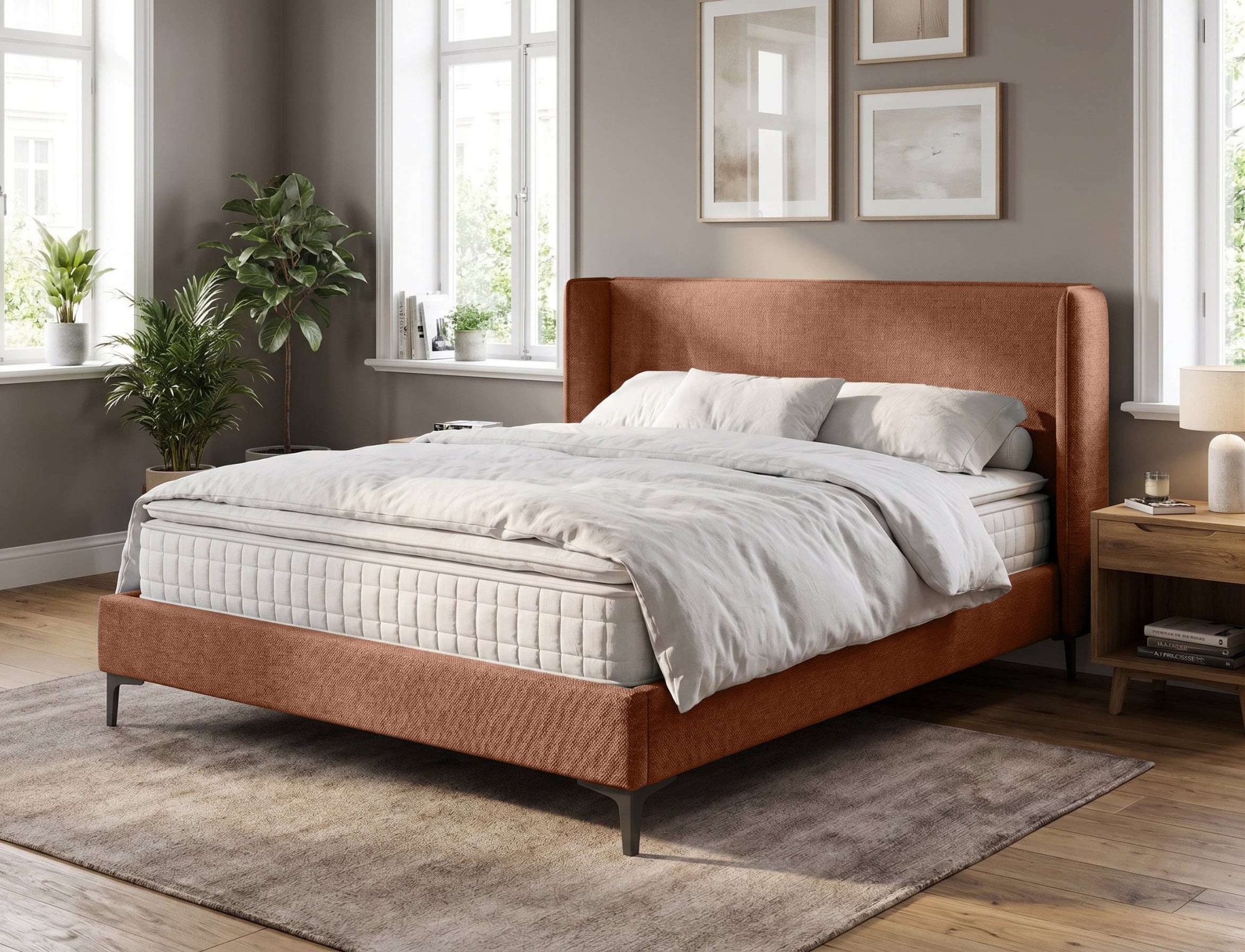 Home affaire Polsterbett "LYSEKIL Bettgestell mit Lattenrost, Breite 140/160/180/200cm, Chenille" Rahmenbett mit Kopfteil, ohne Matratze und Topper