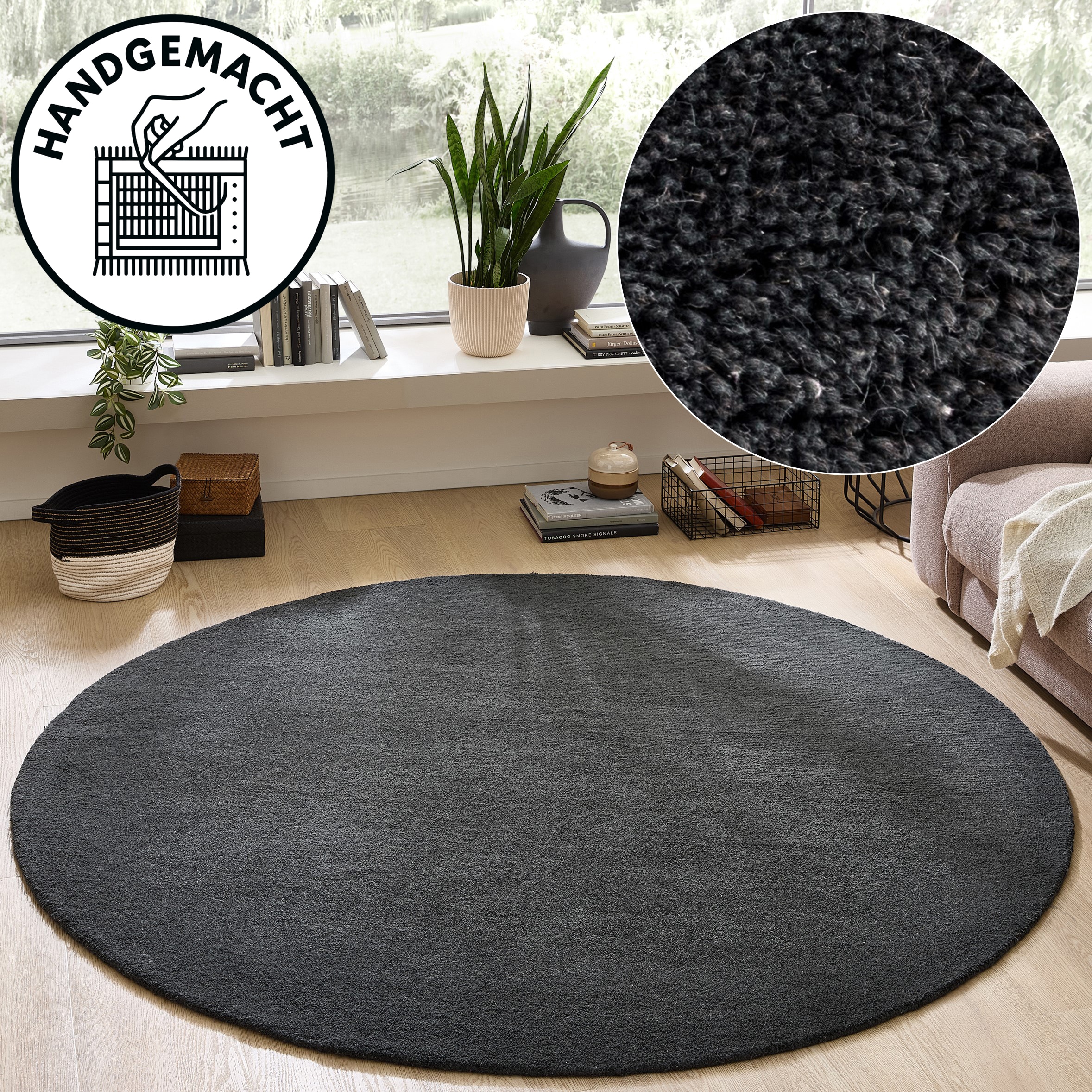 OTTO home Wollteppich "Gabbo Natur, Handgefertigt, Teppich, reine Wolle, meliert" rund 14 mm Höhe reine Wolle, Uni, Wohnzimmer, Schlafzimmer, Esszimmer