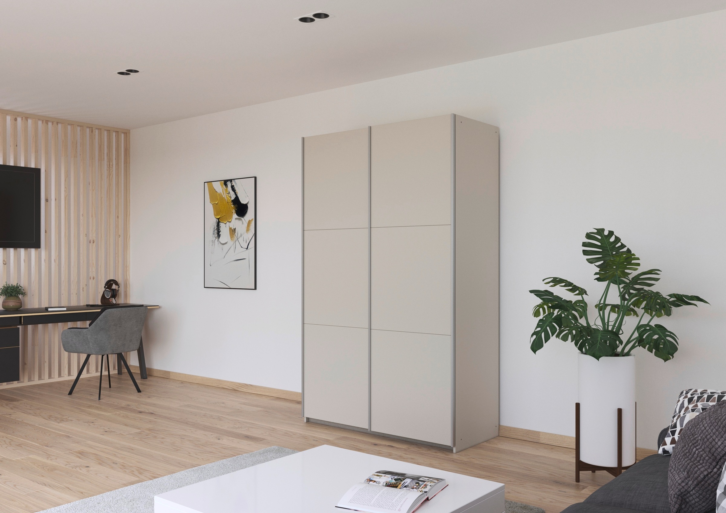 rauch Schwebetürenschrank »Kleiderschrank Drehtürenschrank Schrank Garderobe KRONACH TOPSELLER« in 3 Ausstattungen BASIC/CLASSIC/PREMIUM, Breiten 131/175/218/261 cm,  optional ohne, mit 1 oder 2 Spiegel, viel Stauraum MADE IN GERMANY