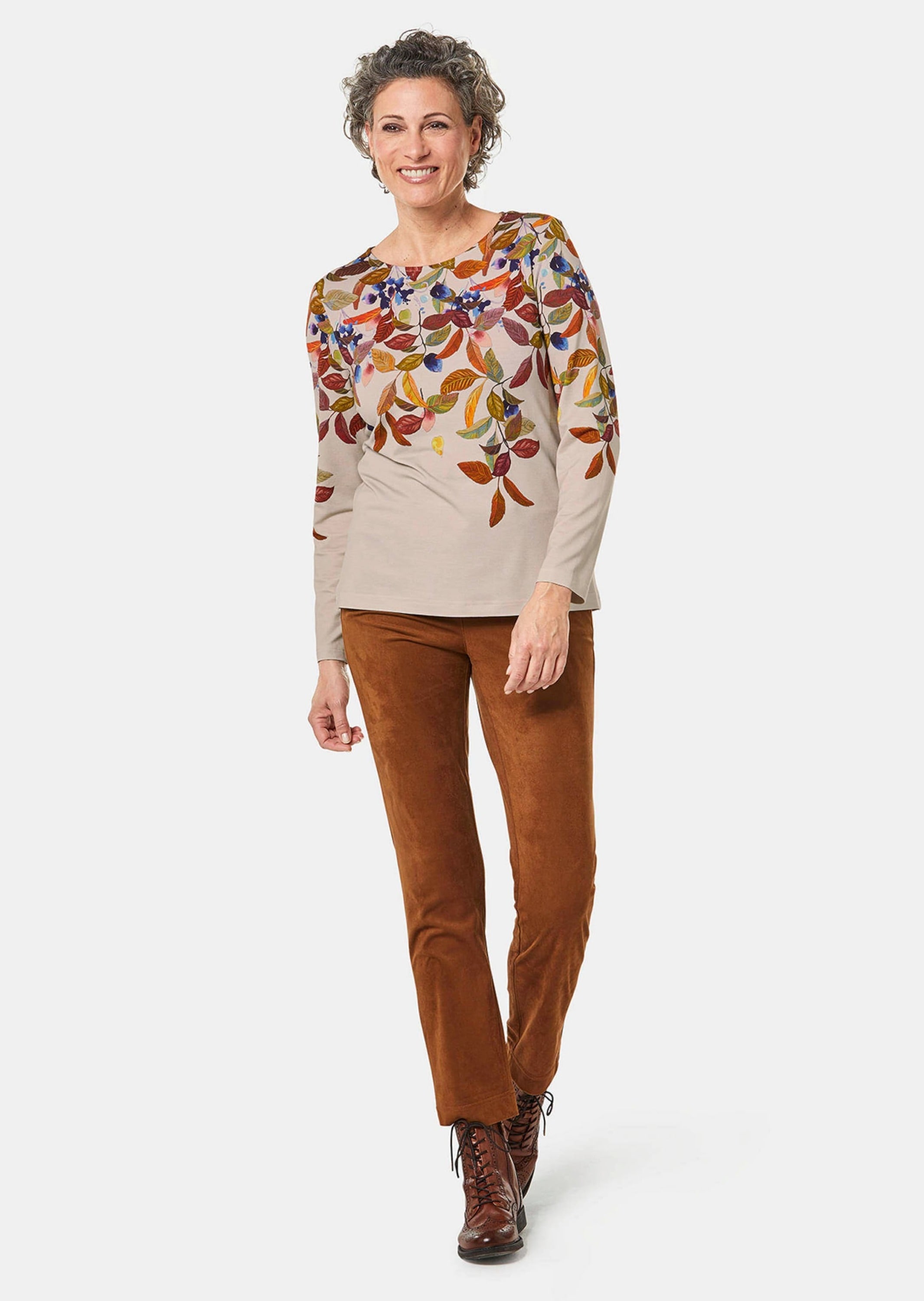 GOLDNER Longpullover »Kurzgröße Bezauberndes Druckshirt mit Motivdruck«