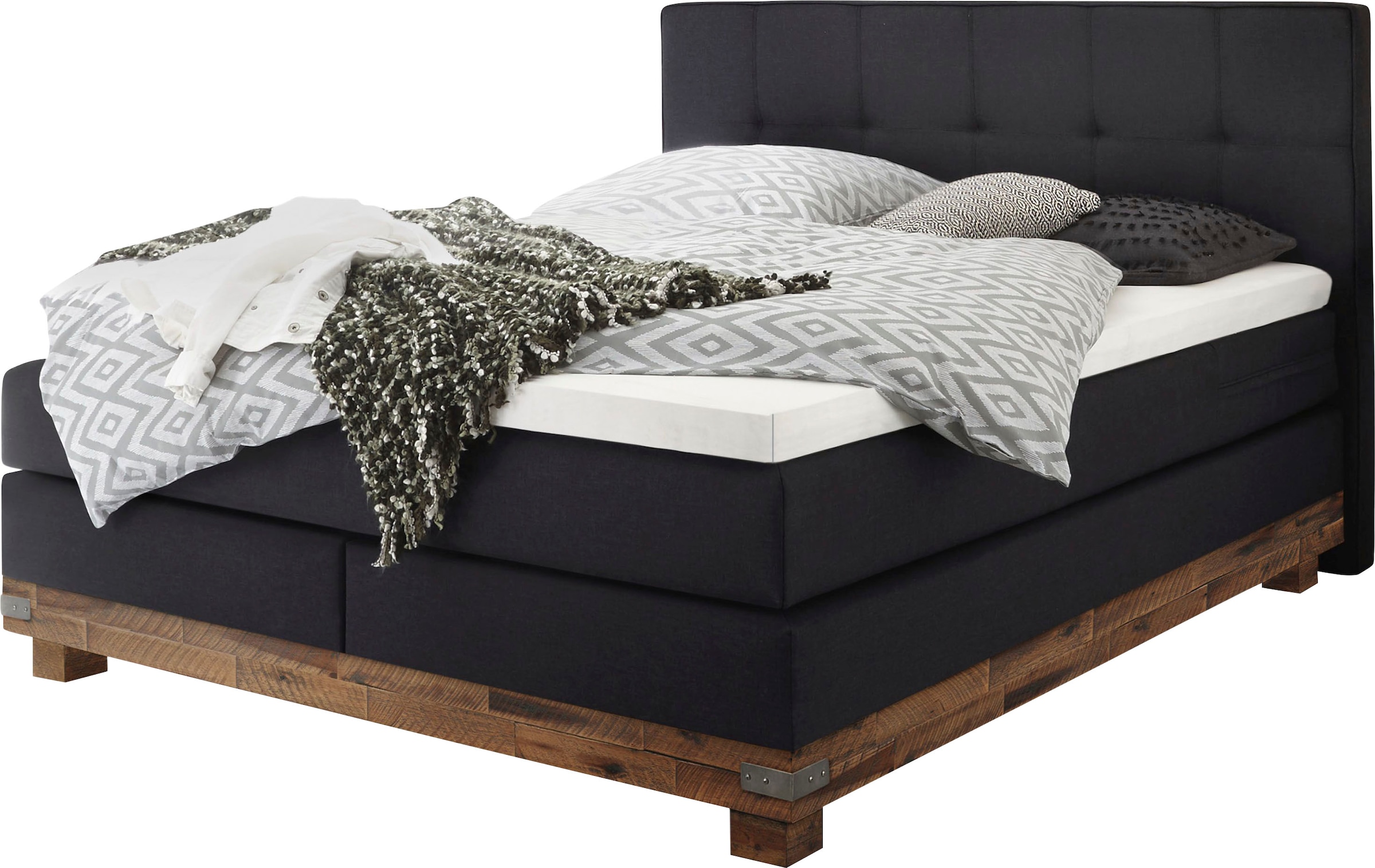 HASENA Boxspringbett "Boston" Massivholz-Sockel, Punktsteppung im Kopfteil, günstig online kaufen