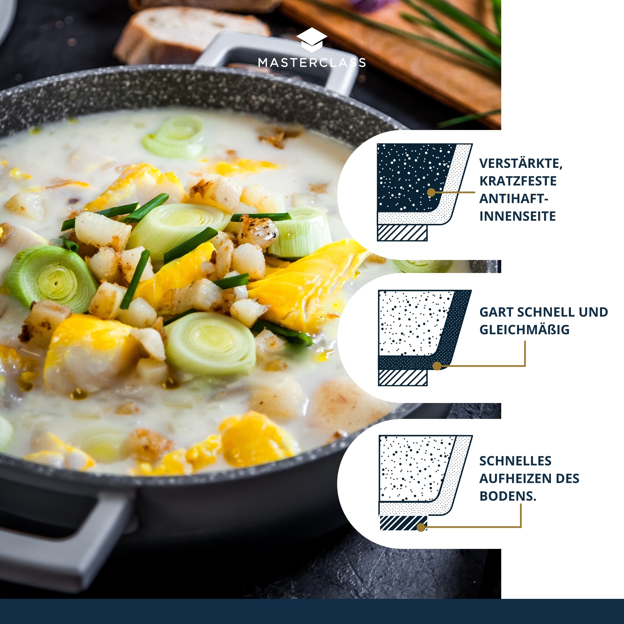 Master Class Kasserolle »MasterClass«, Aluminiumguss, flach, 2,5 L, ultraleicht, kratzfeste Antihaftbeschichtung, Induktion