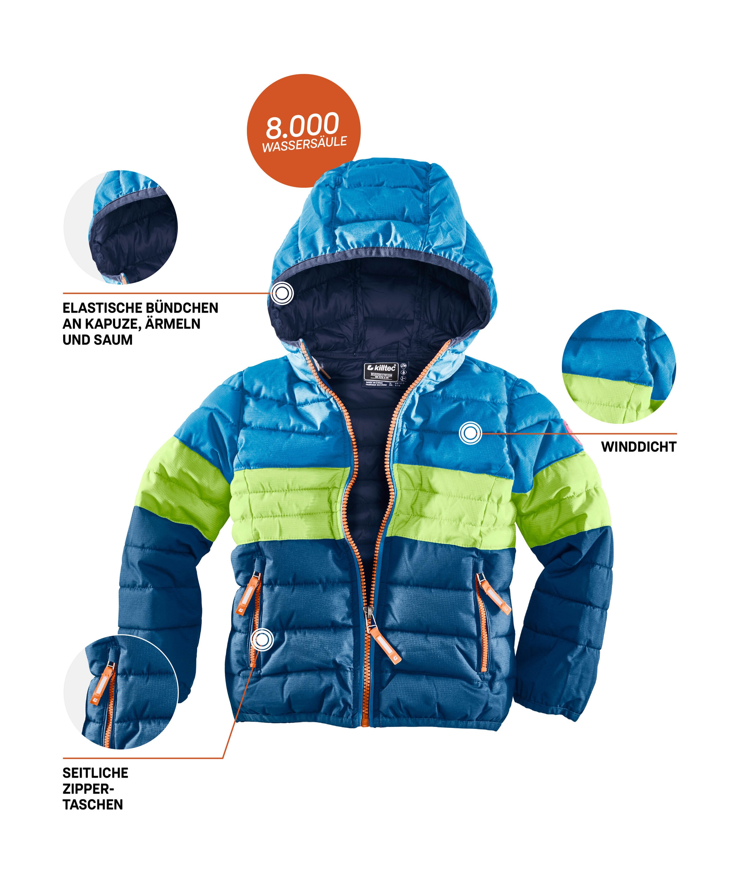 Killtec Steppjacke »Hipsy Mini«, Wasser- und windabweisende Steppjacke im Colourblock-Design