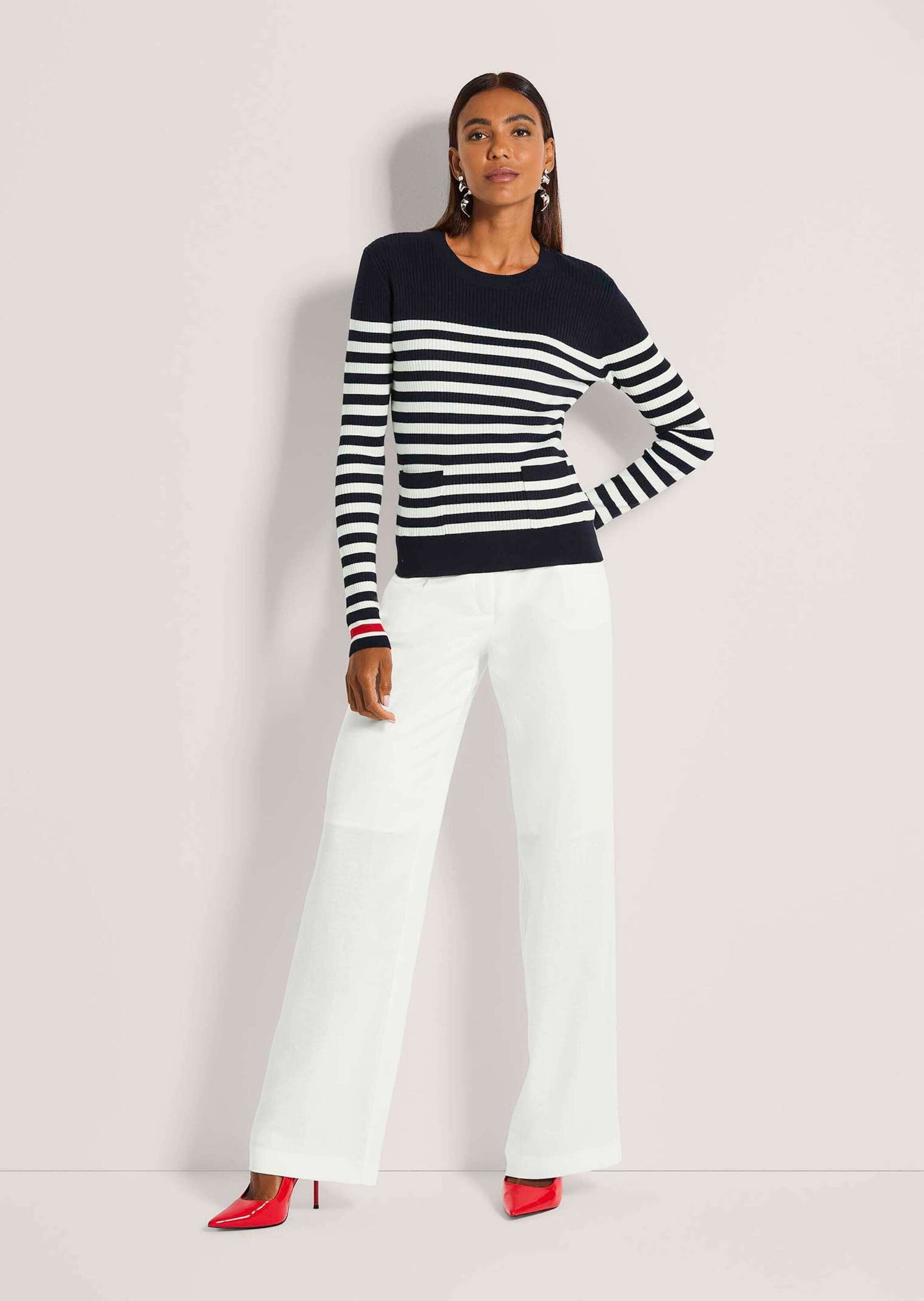 MADELEINE Longpullover »Streifenpullover Feinstrickpullover mit Streifenmuster« Akzente an Ärmelsäumen