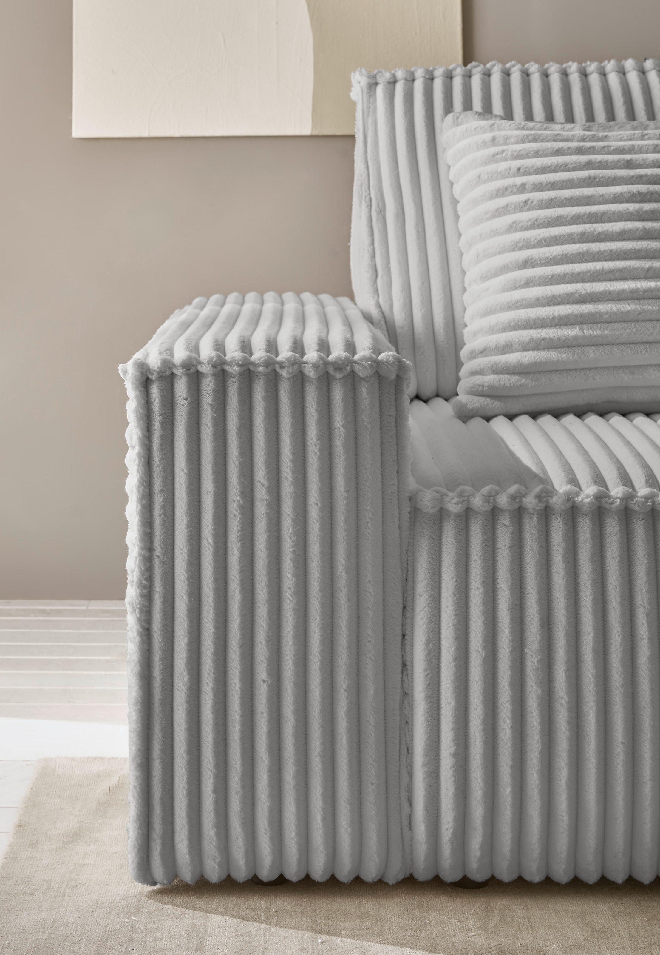 andas Ecksofa »Finnley Schlafsofa 267 cm in Bouclé, Struktur fein u. Cord, L-Form,«, Schlaffunktion m. Bettkasten (136/210 cm), Bouclé, Struktur und Cord