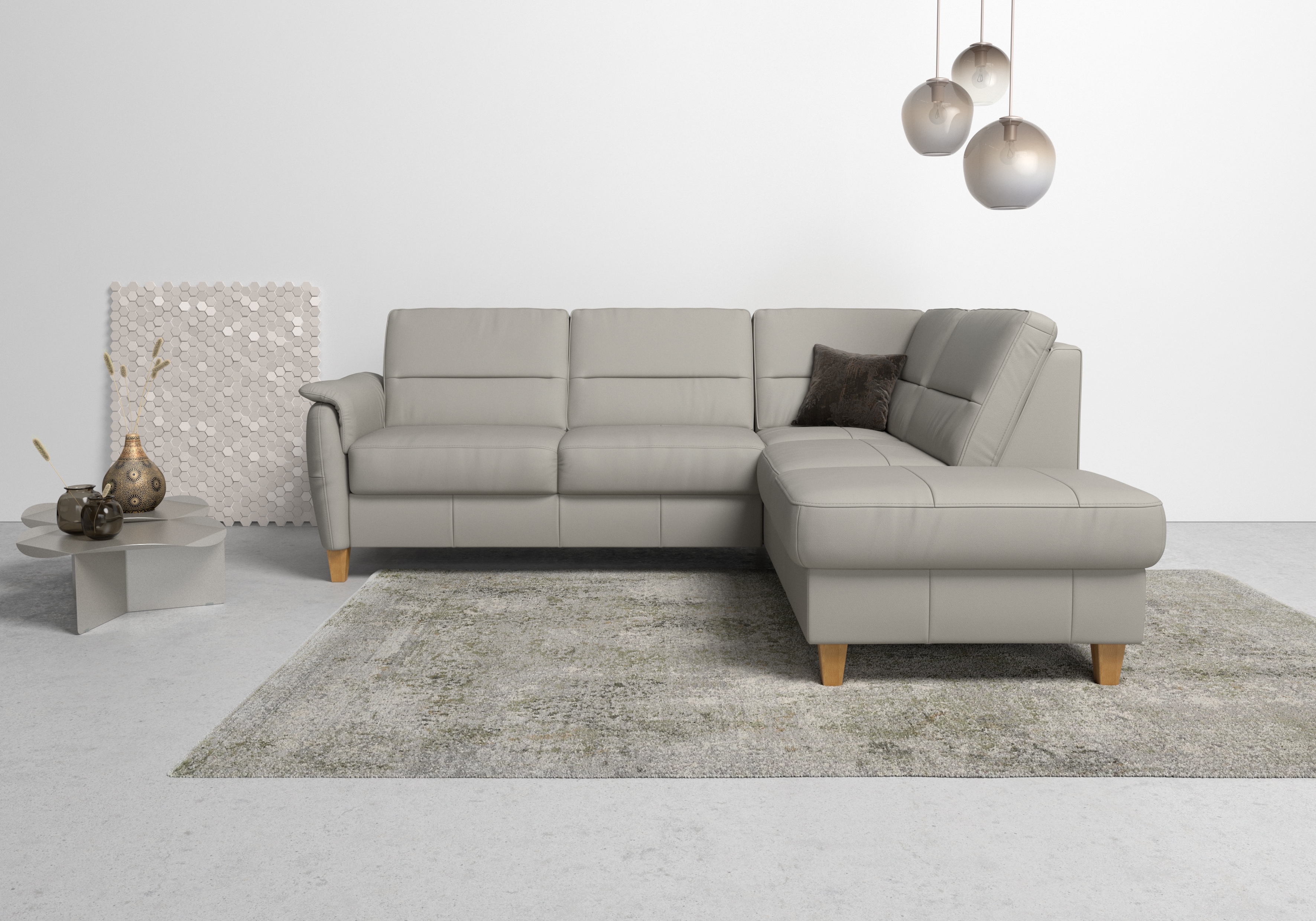 Home affaire Ecksofa "Palmera, L-Form, B: 236 cm, Bettfunktion & Bettkasten wählbar" Federkern-Polsterung, Sitzhöhe 48 cm, handgefertigt, stilvolles Design