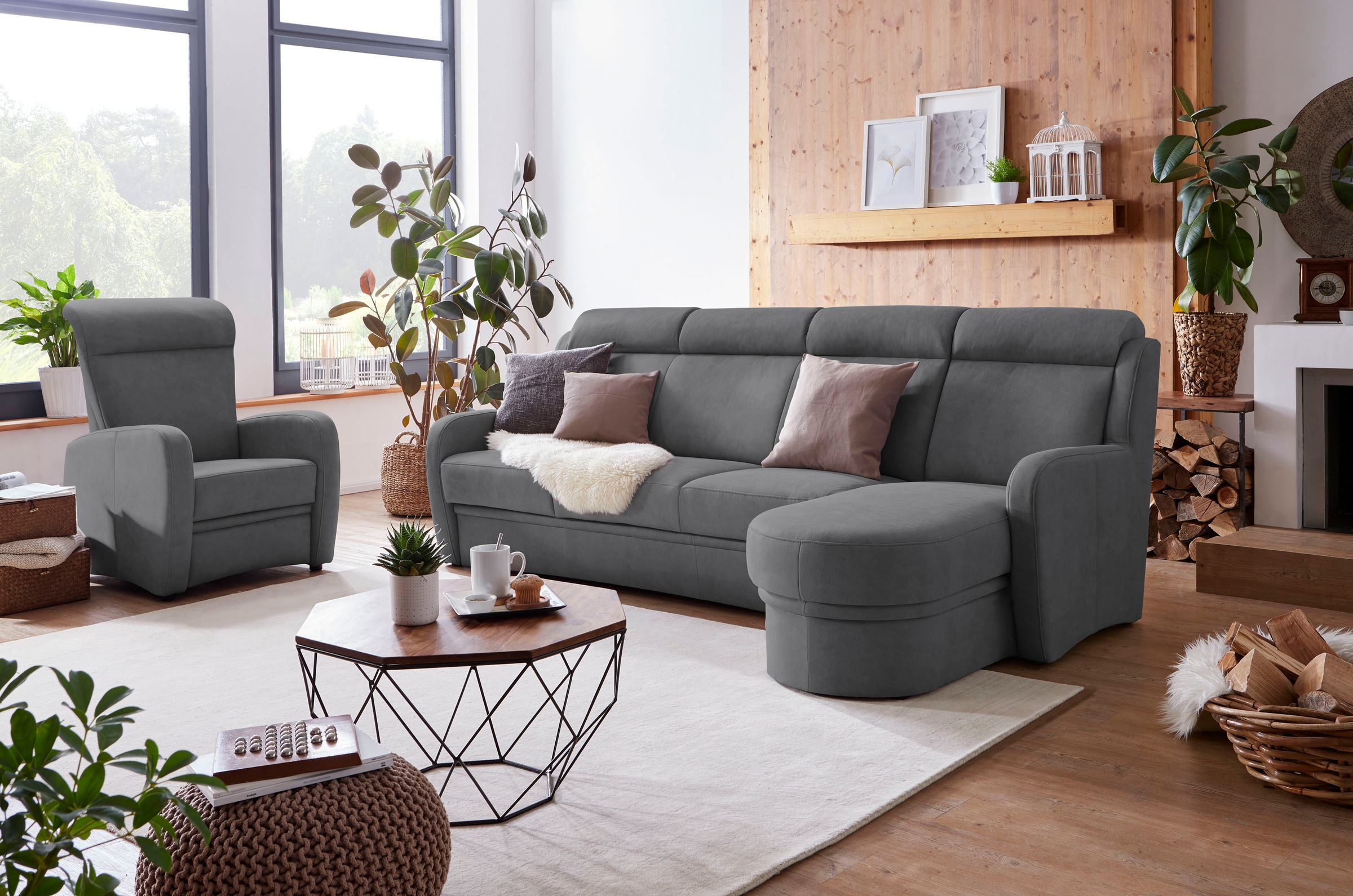 VILLA BECK Ecksofa »Varese L-Form«, (2 St.), Kopfteilverstellung, wahlweise mit Sitzvorzug, in Sitzhöhe 46 cm