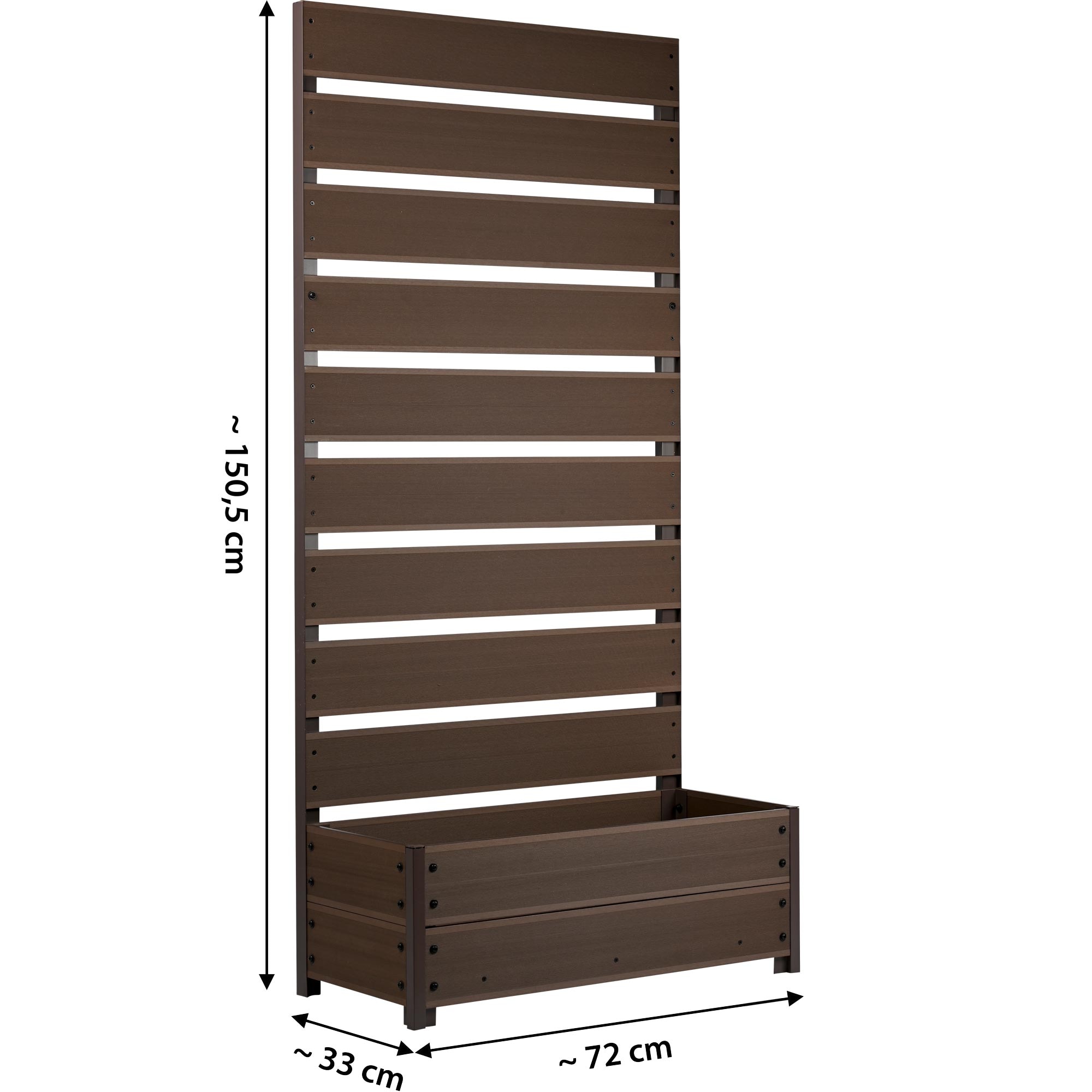 dobar Blumenkasten »WPC-Pflanzkübel mit Rankgitter, Dunkelbraun« ca. 72 x 33 x 150 cm (L x B x H) groß und ca. 13,7 kg