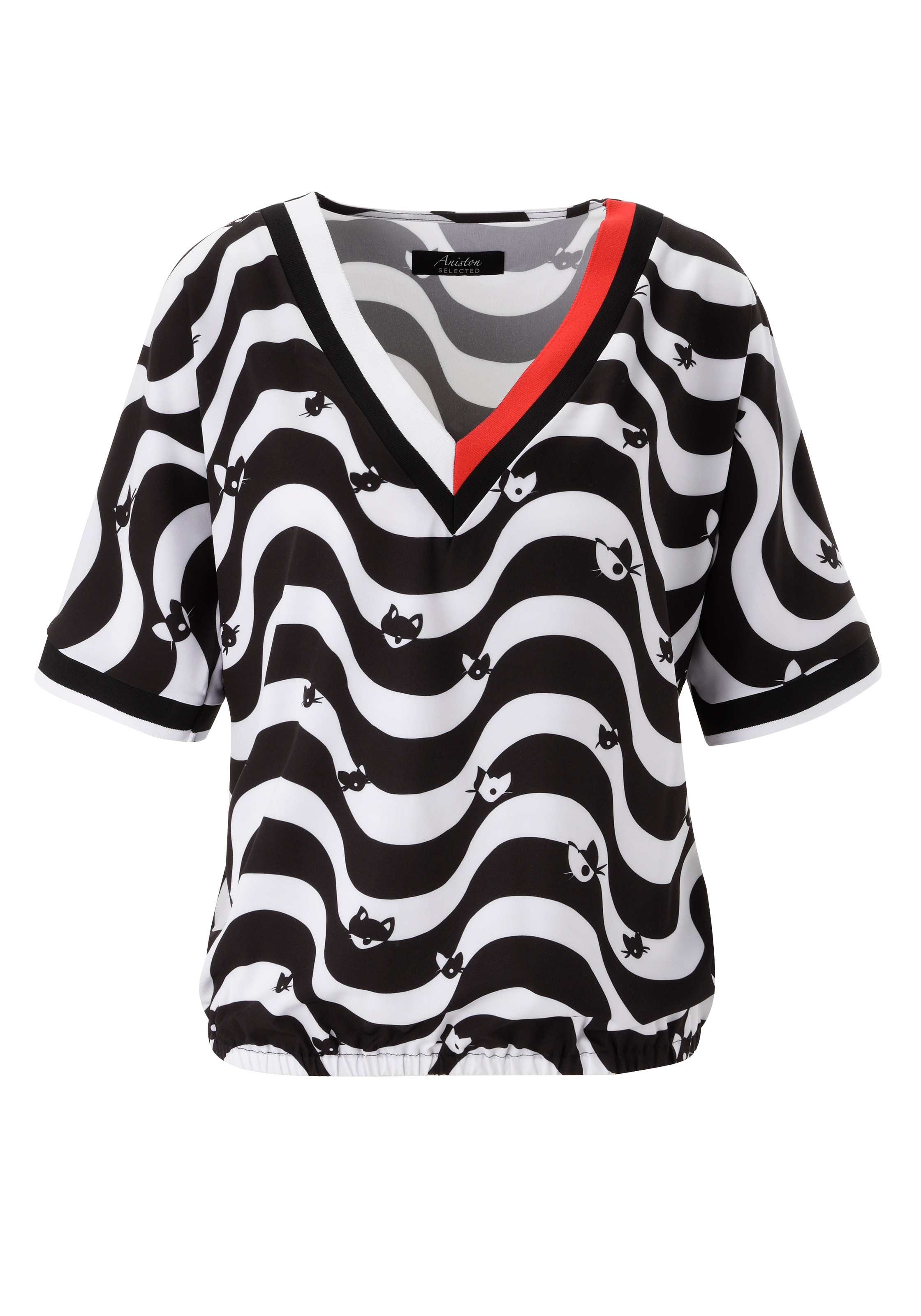 Aniston SELECTED Schlupfbluse mit Gummizug am Saum und grafischen Muster - NEUE KOLLEKTION