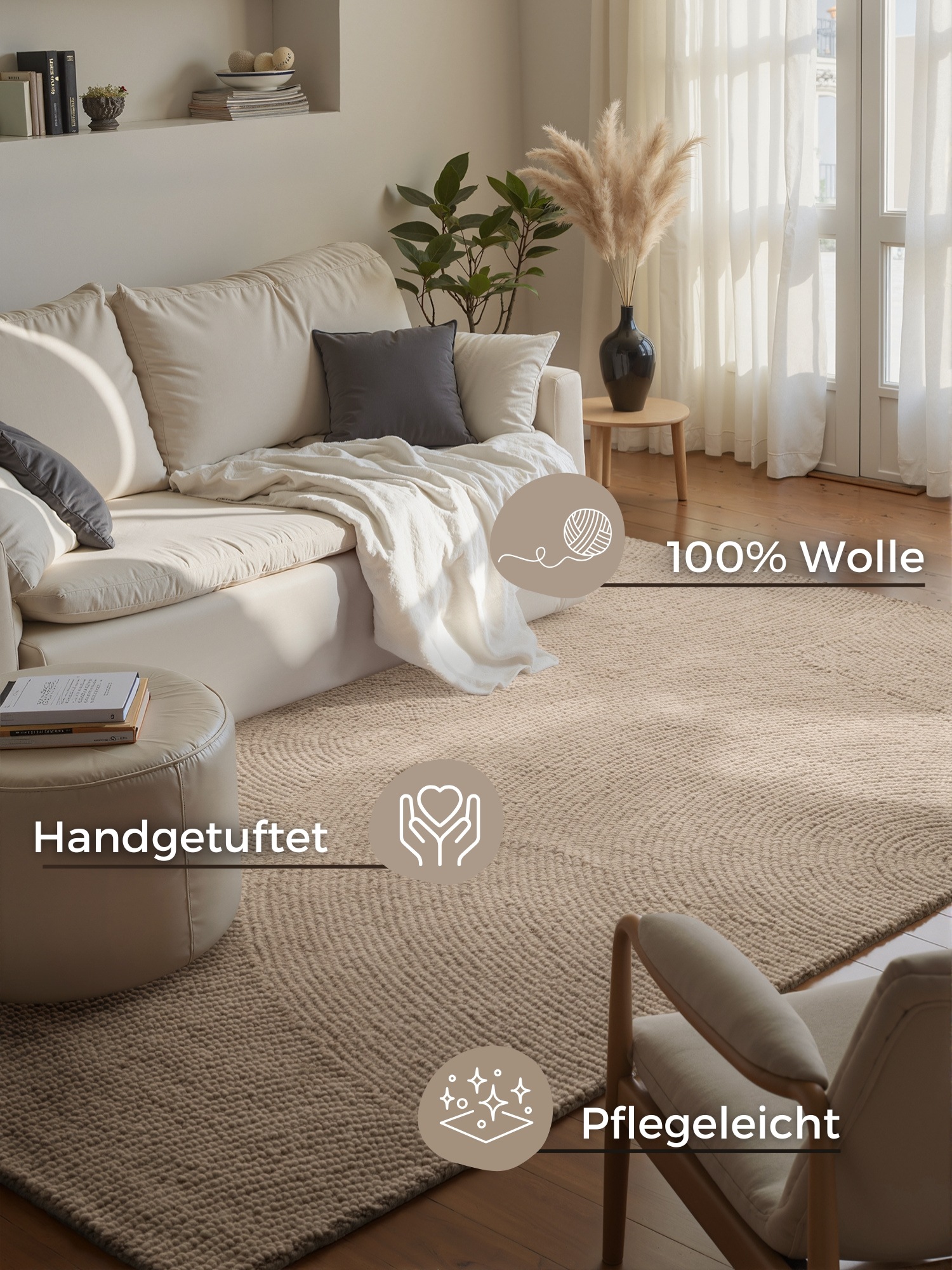 HANSE Home Wollteppich »Eleni«, rechteckig, 18 mm Höhe, Handgetuftet, Wolle, Natur, Wohnzimmer, Schlafzimmer, Skandi, Hygge