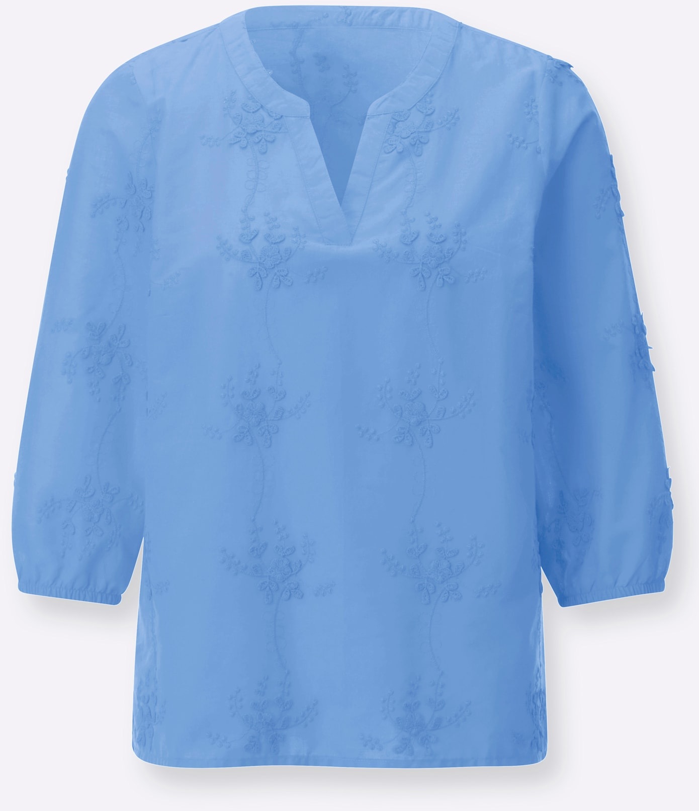Schlupfbluse INSPIRATIONEN, Damen, Gr. 54, himmelblau, 100% Baumwolle, unifarben, V-Ausschnitt, Blusen Schlupfbluse 2